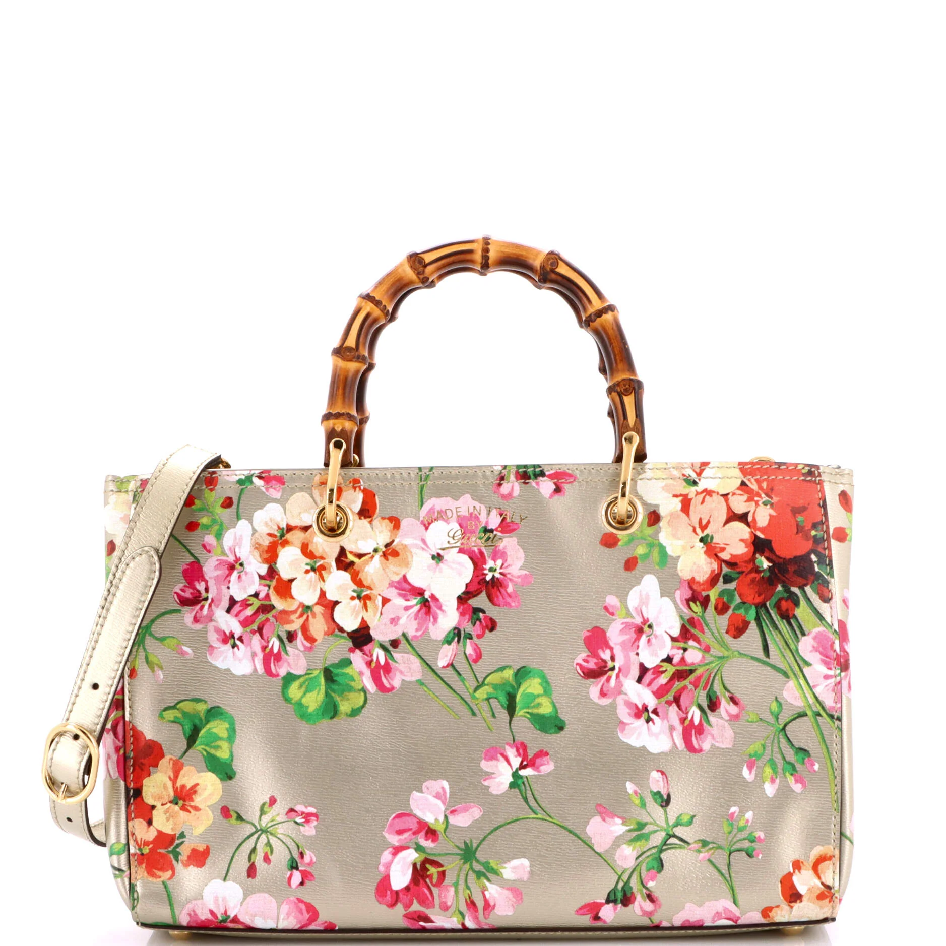 Bamboo Shopper Tote Blooms Print Leather Medium