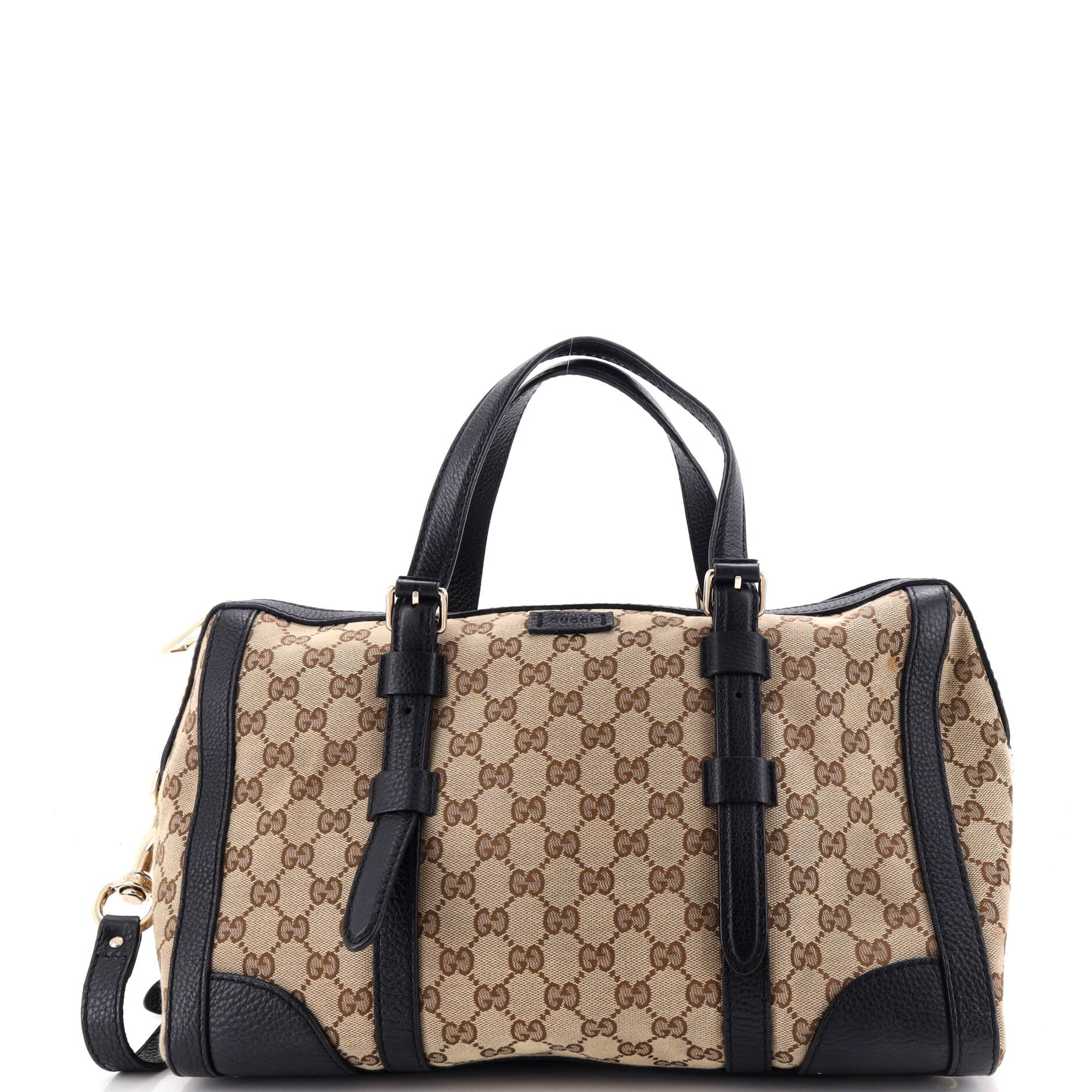 Belted Handle Boston Bag GG Canvas with Leather Large