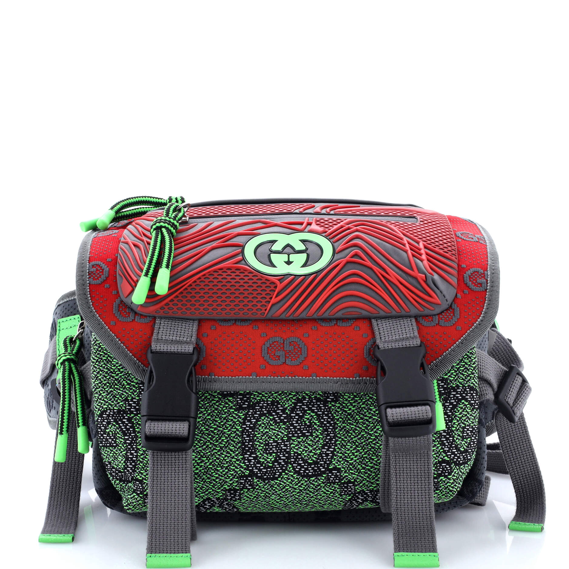 Buckle Flap Chest Strap Backpack GG Fabric with Rubber