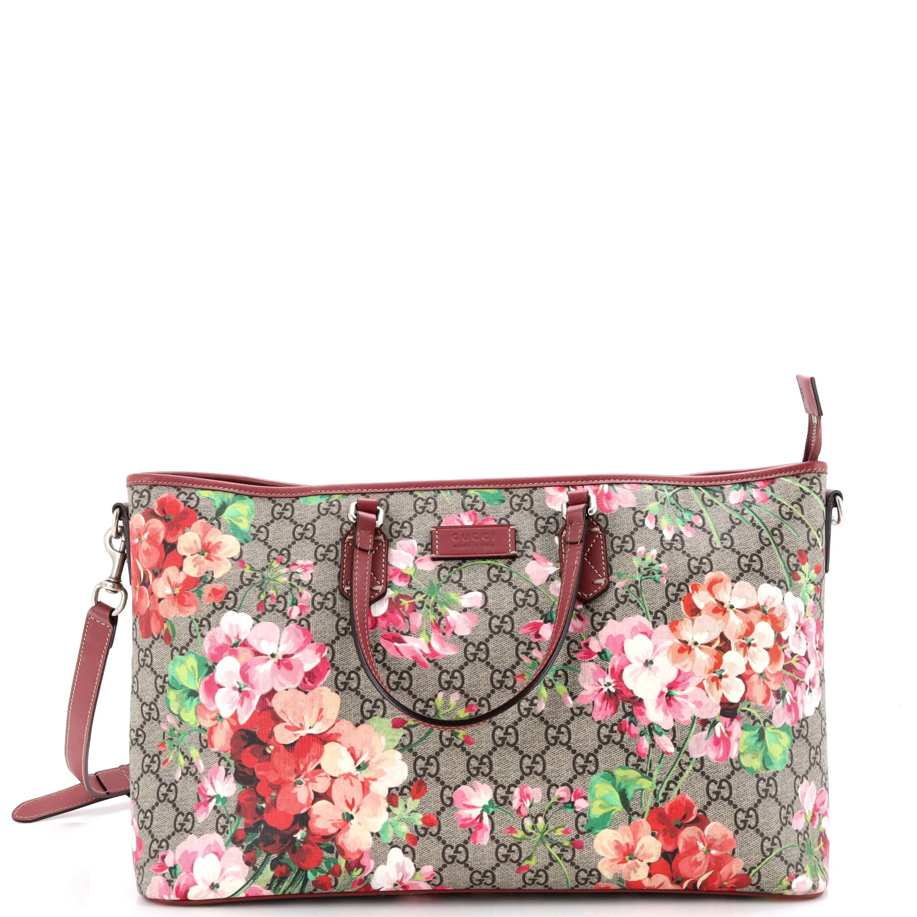Convertible Zip Tote Blooms Print GG Coated Canvas Large