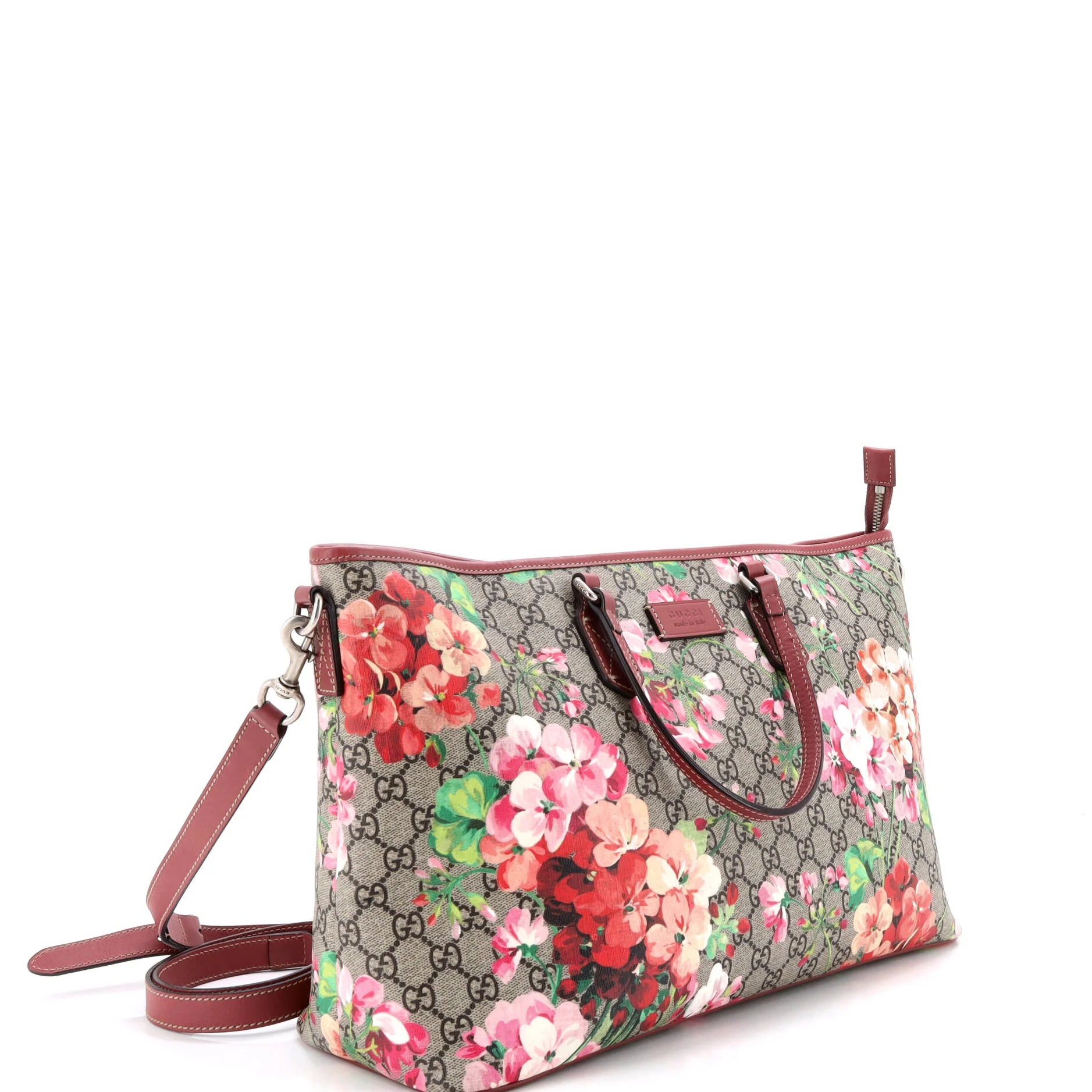 Convertible Zip Tote Blooms Print GG Coated Canvas Large - Image 2