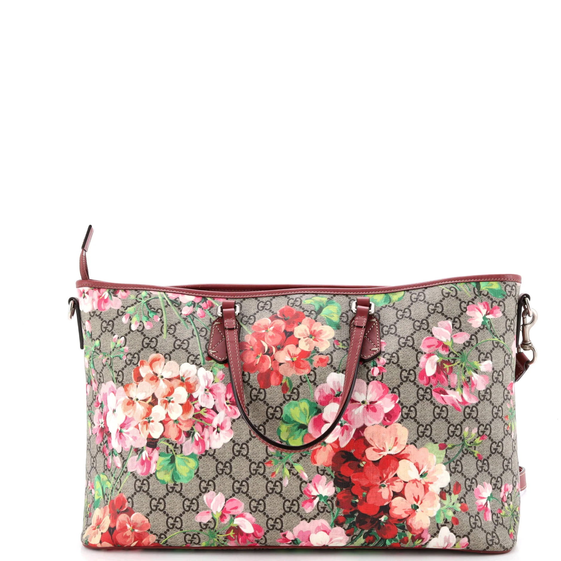 Convertible Zip Tote Blooms Print GG Coated Canvas Large - Image 3