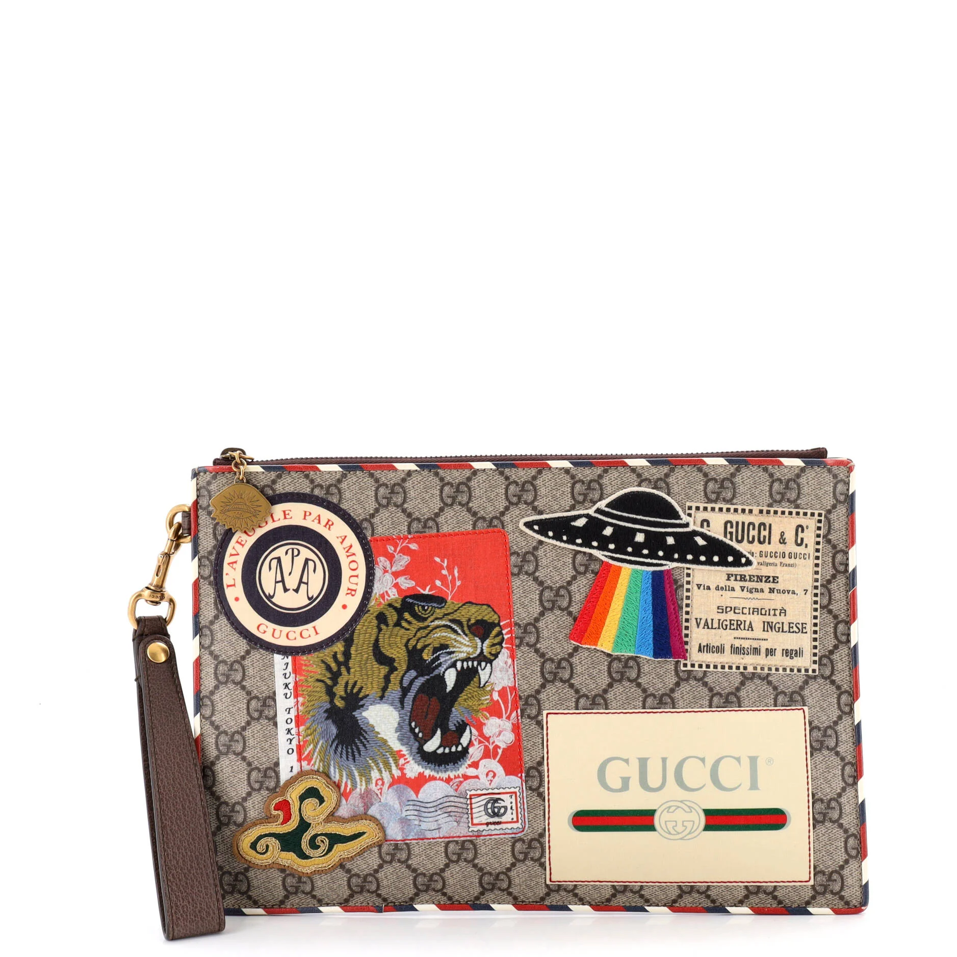 Courrier Pouch GG Coated Canvas with Applique