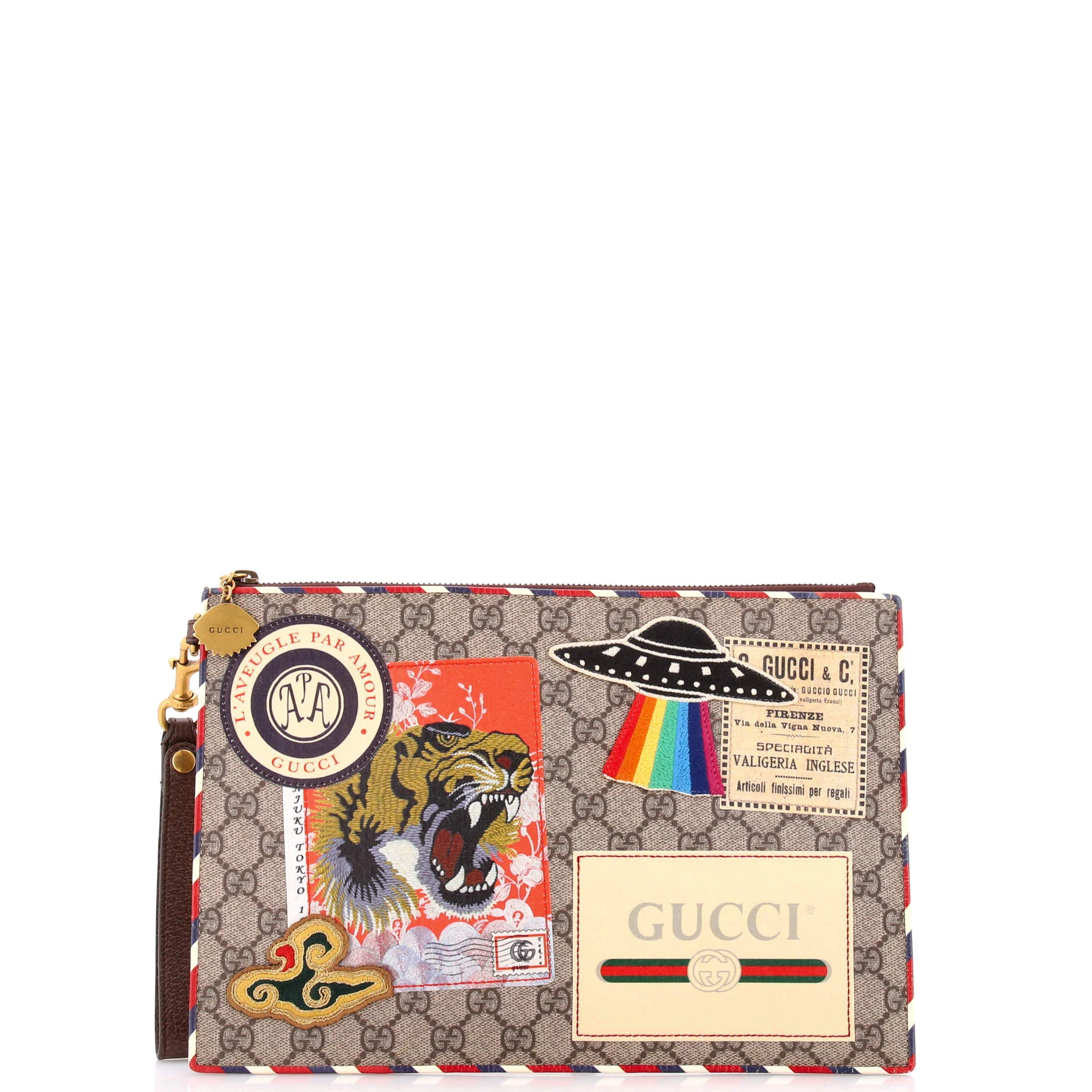 Courrier Pouch GG Coated Canvas with Applique
