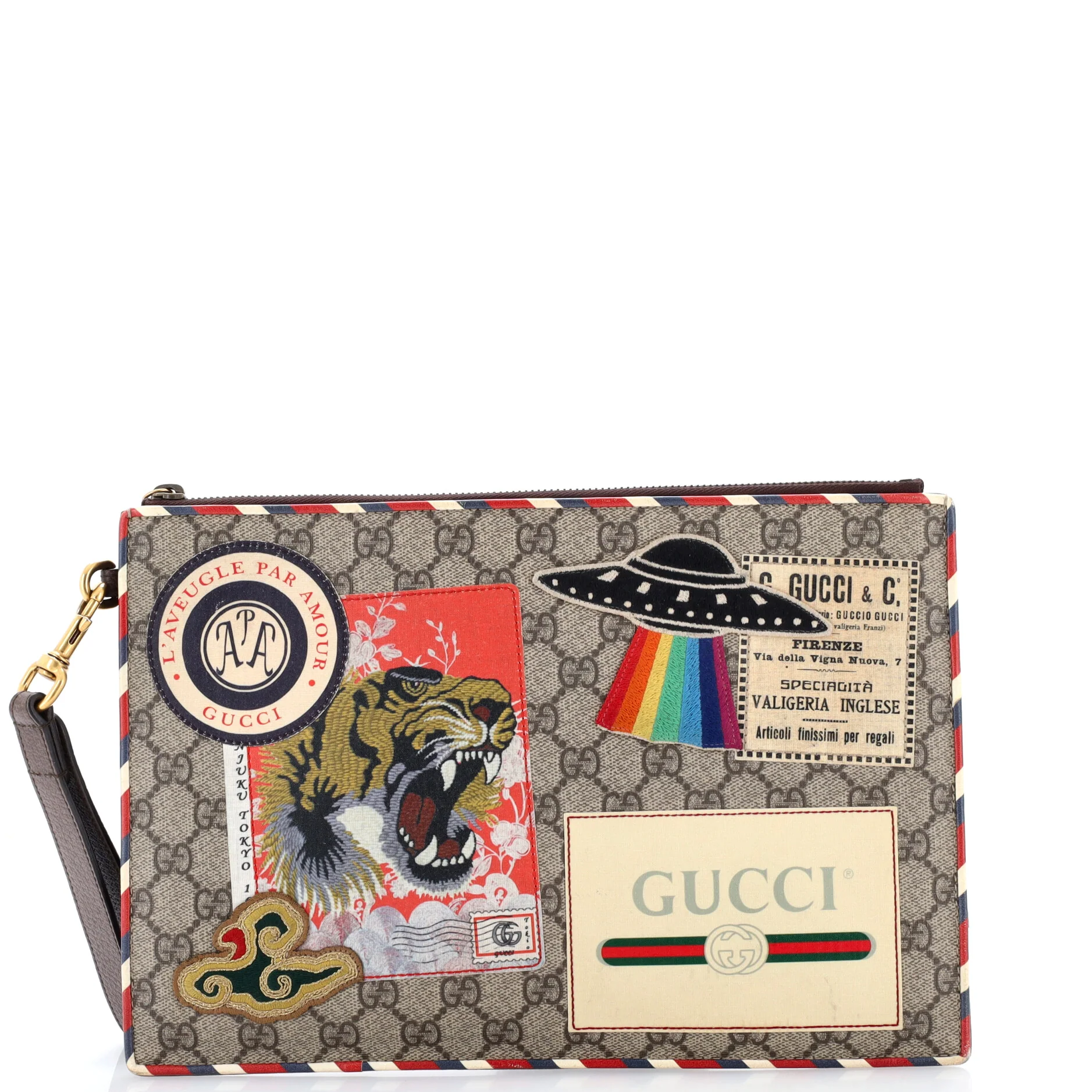 Courrier Pouch GG Coated Canvas with Applique