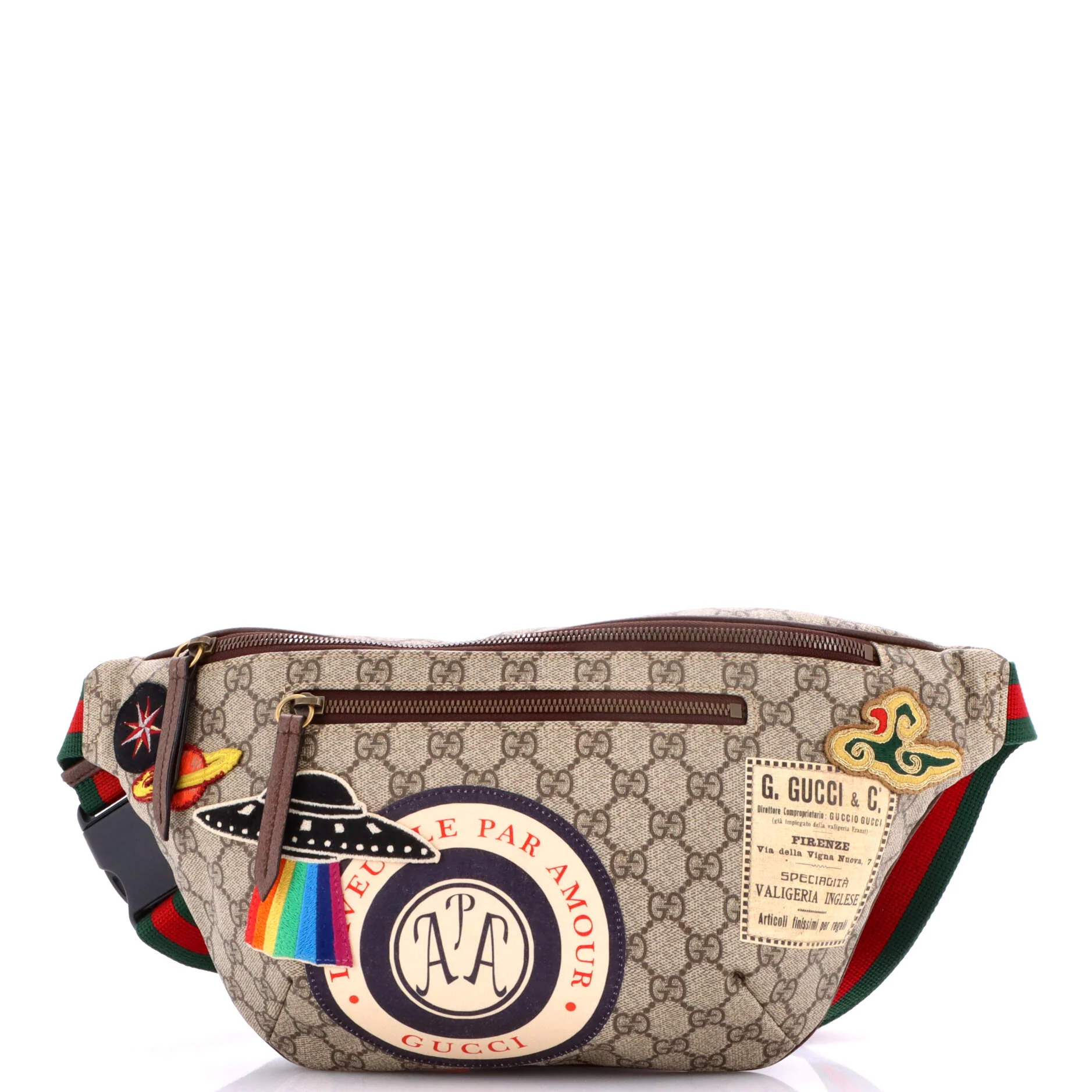 Courrier Zip Belt Bag GG Coated Canvas with Applique