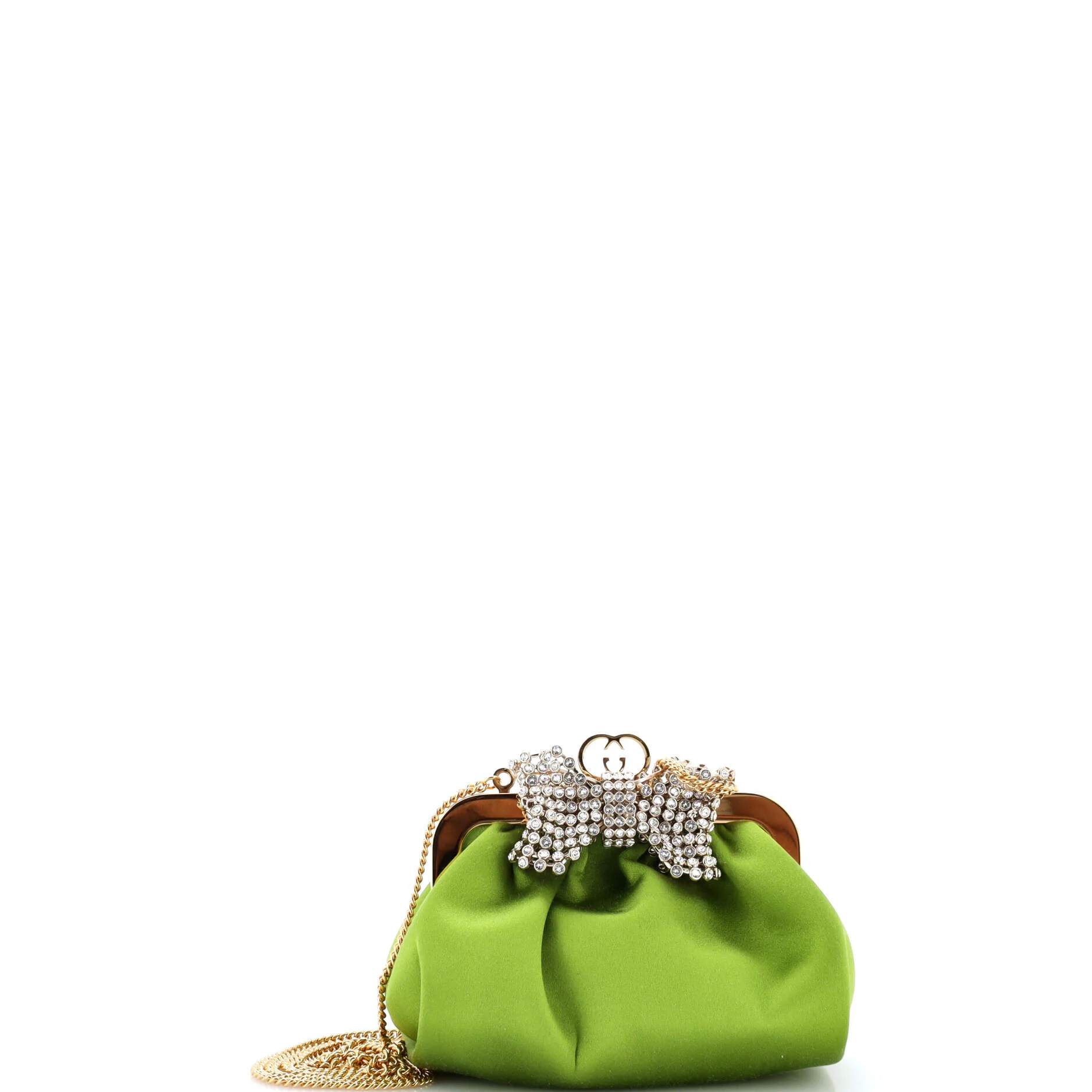Crystal Bow Chain Clutch Satin