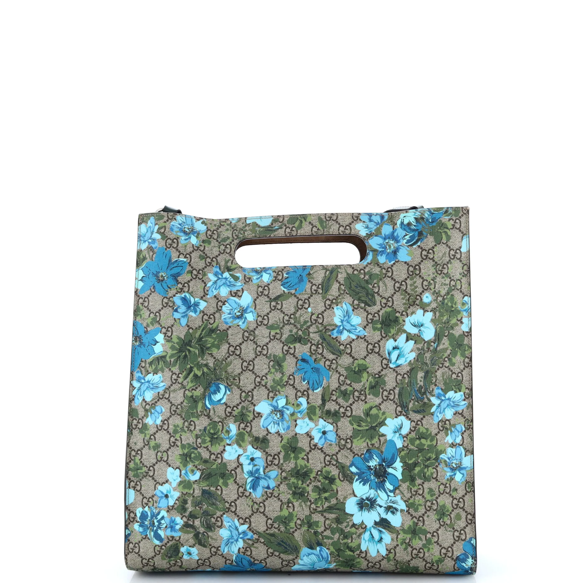 Cut Out Handle Convertible Tote Embroidered Blooms Print GG Coated Canvas and Leather - Image 3