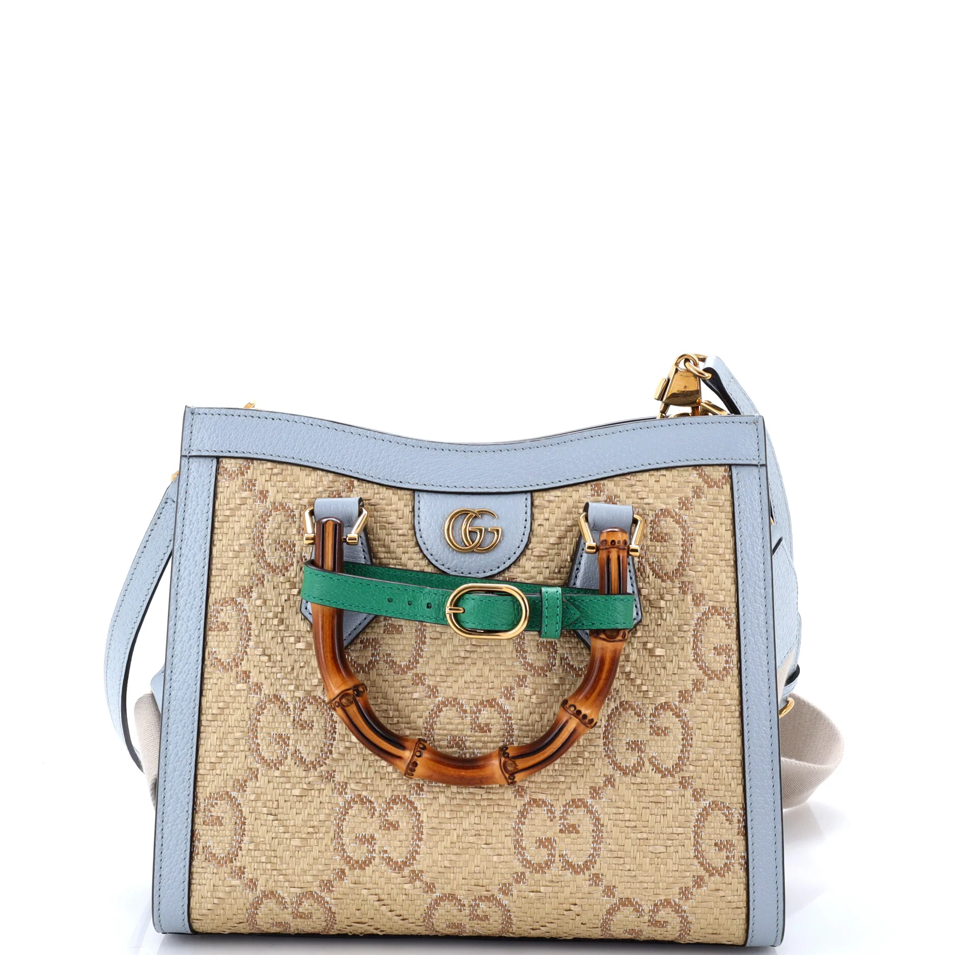 Diana NM Bamboo Handle Tote GG Raffia Small