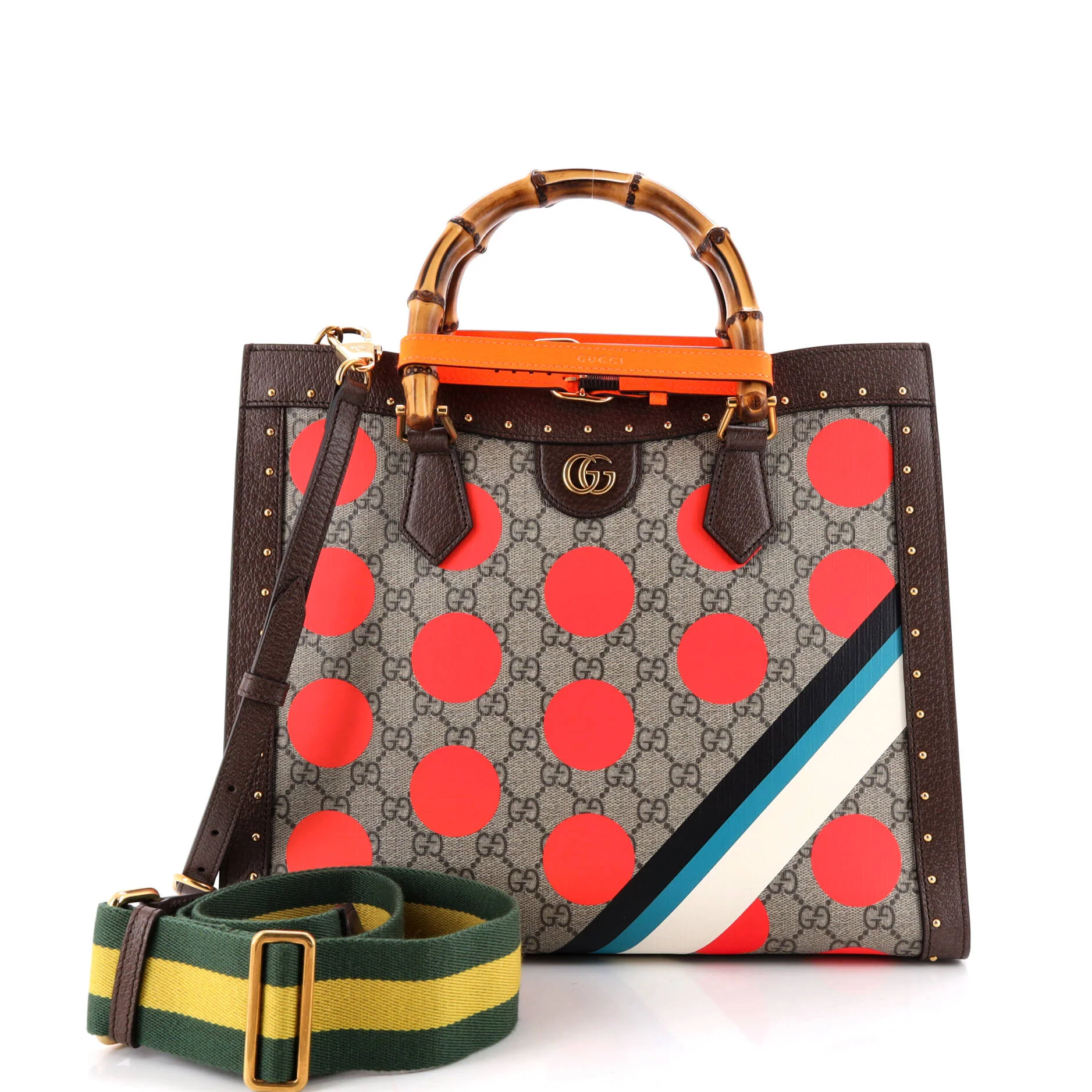 Diana NM Bamboo Handle Tote Printed GG Coated Canvas and Studded Leather Medium