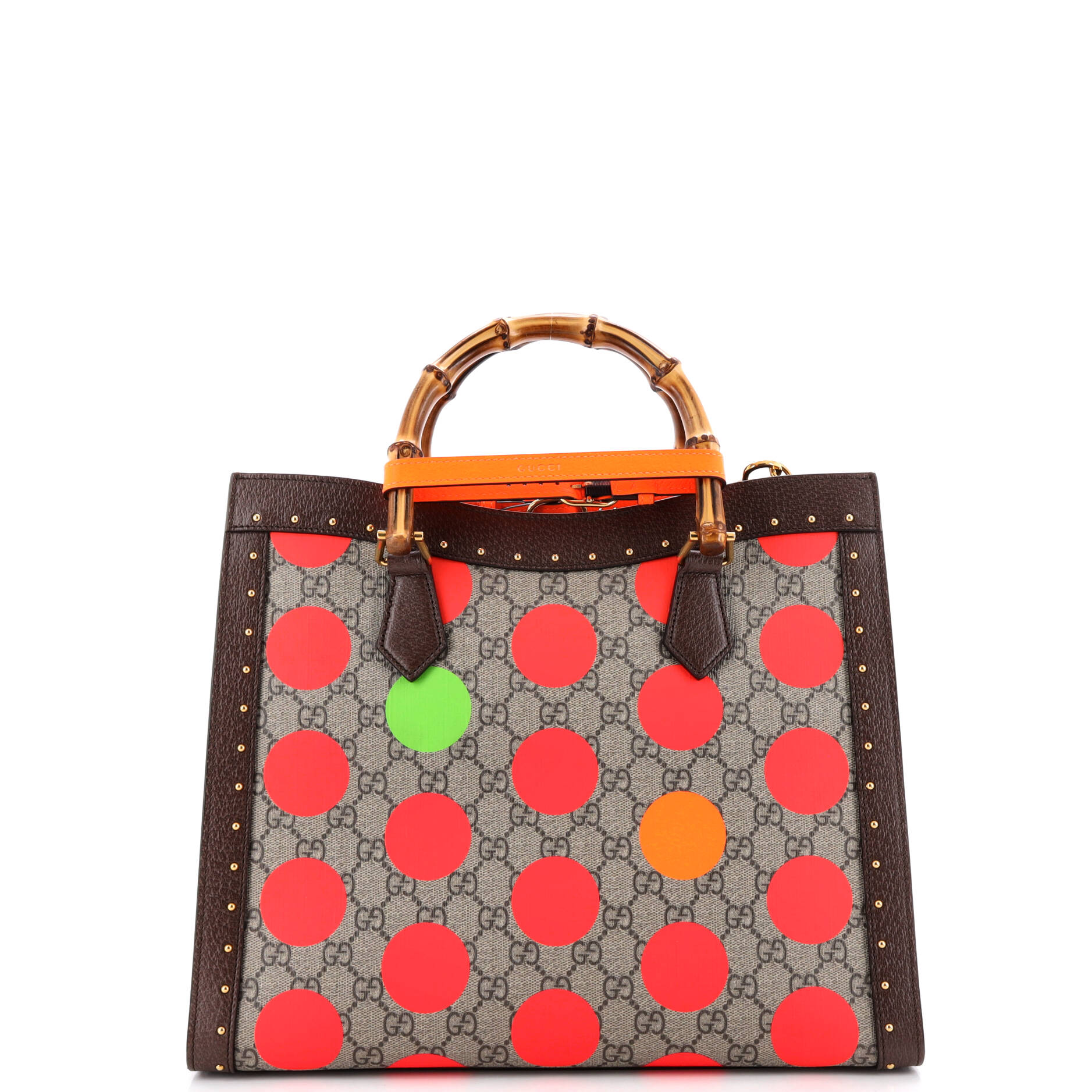 Diana NM Bamboo Handle Tote Printed GG Coated Canvas and Studded Leather Medium - Image 3