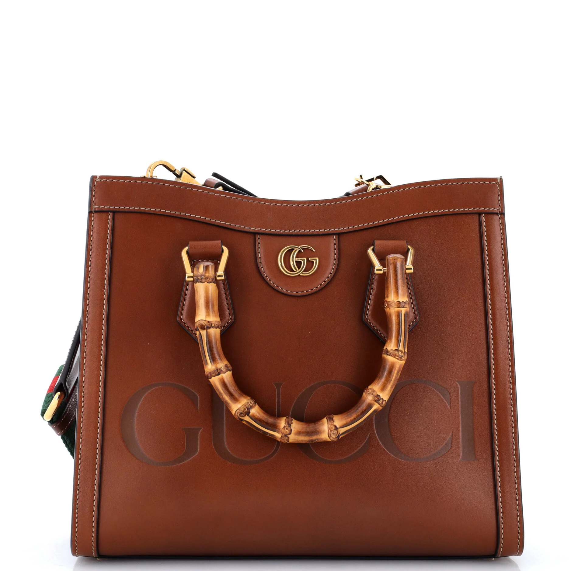 Diana NM Logo Bamboo Handle Tote Embossed Leather Small
