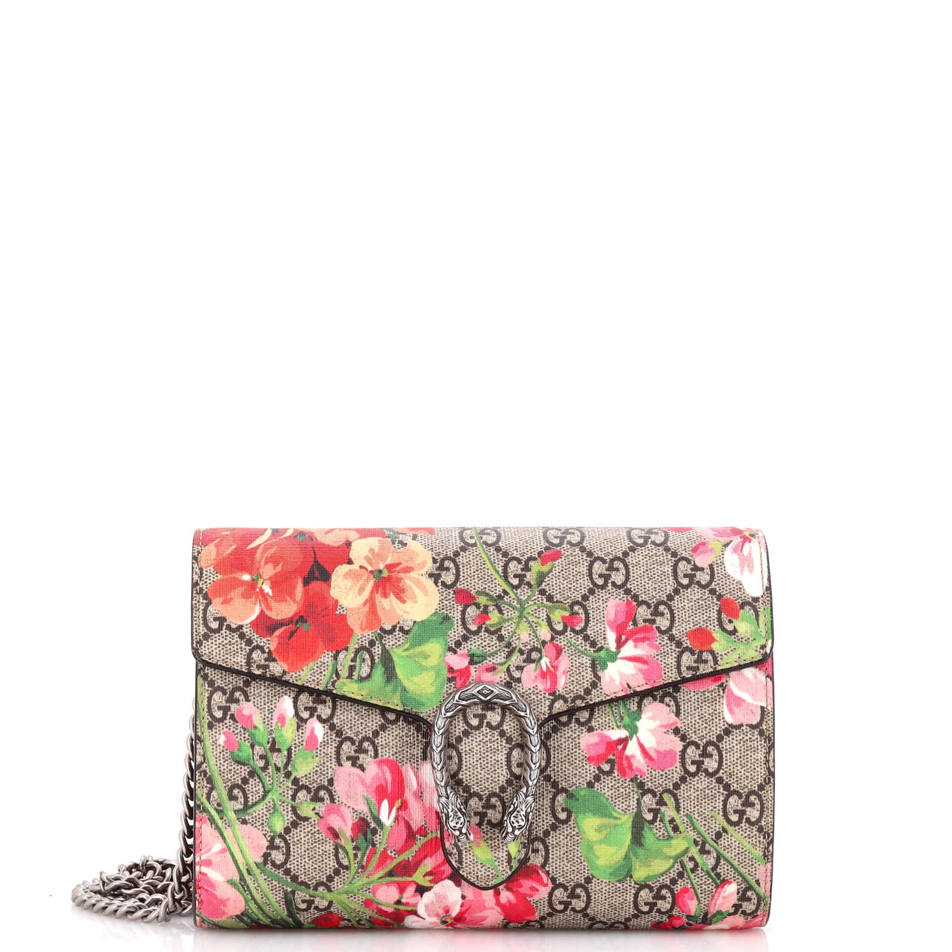 Dionysus Chain Wallet Blooms Print GG Coated Canvas Small