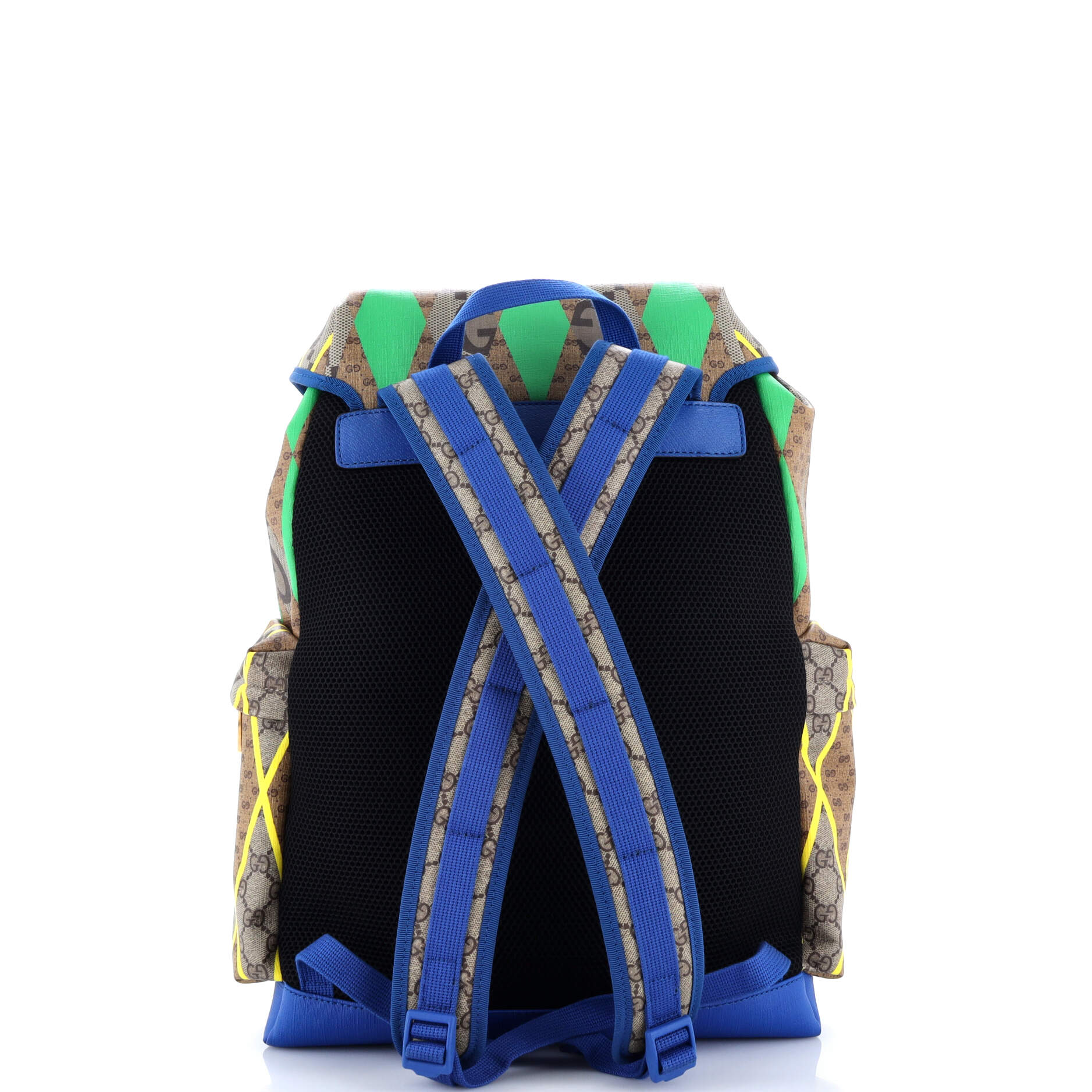 Double Pocket Buckle Backpack Rhombus GG Coated Canvas with Leather - Image 3