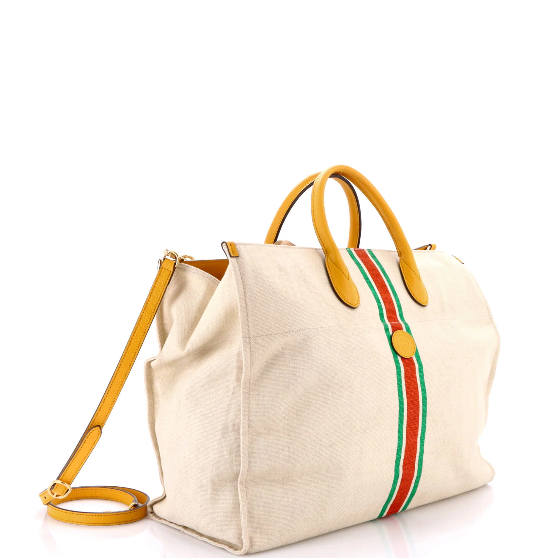 Foldable Web Tote Canvas with Leather Large - Image 2