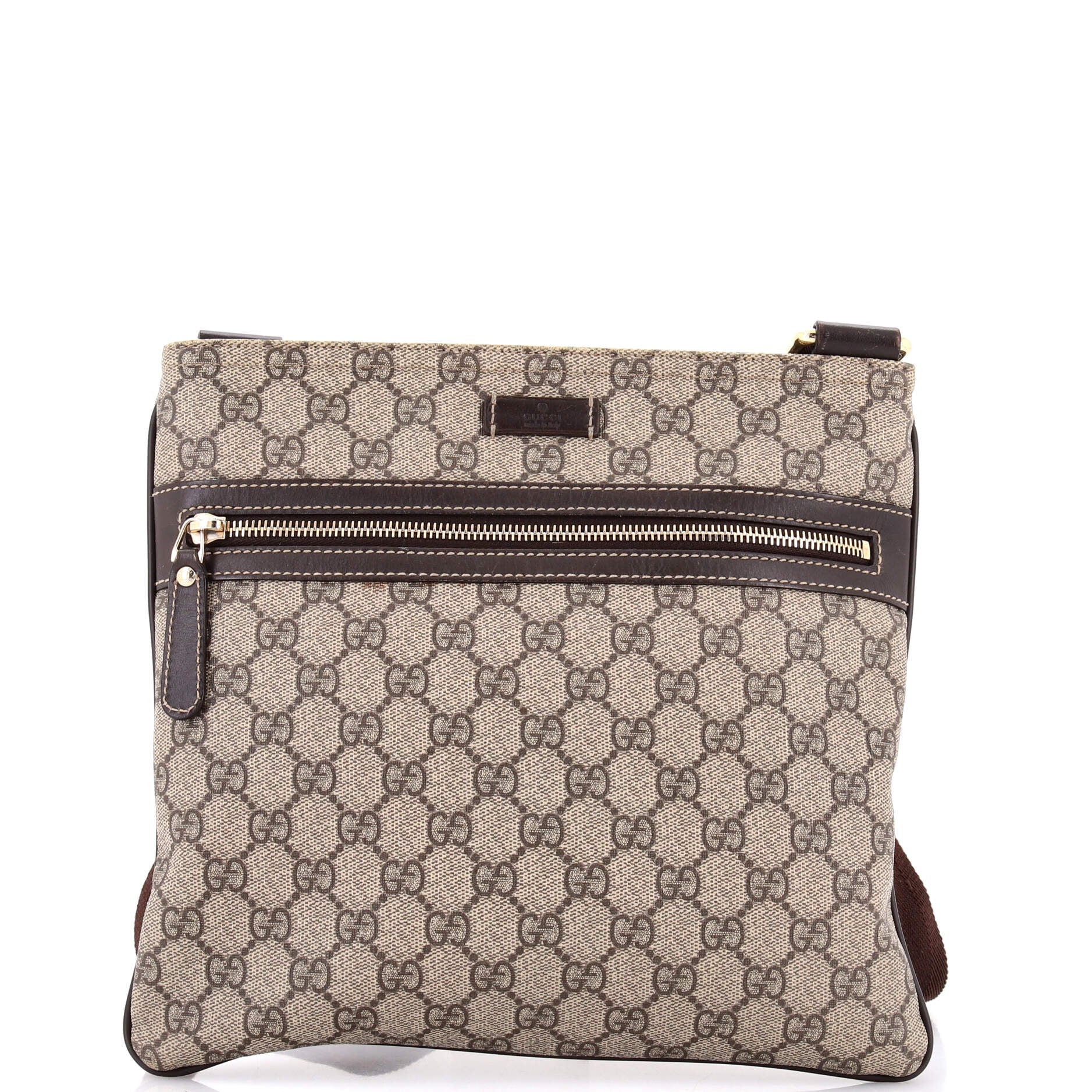 Front Zip Flat Messenger Bag GG Coated Canvas Medium