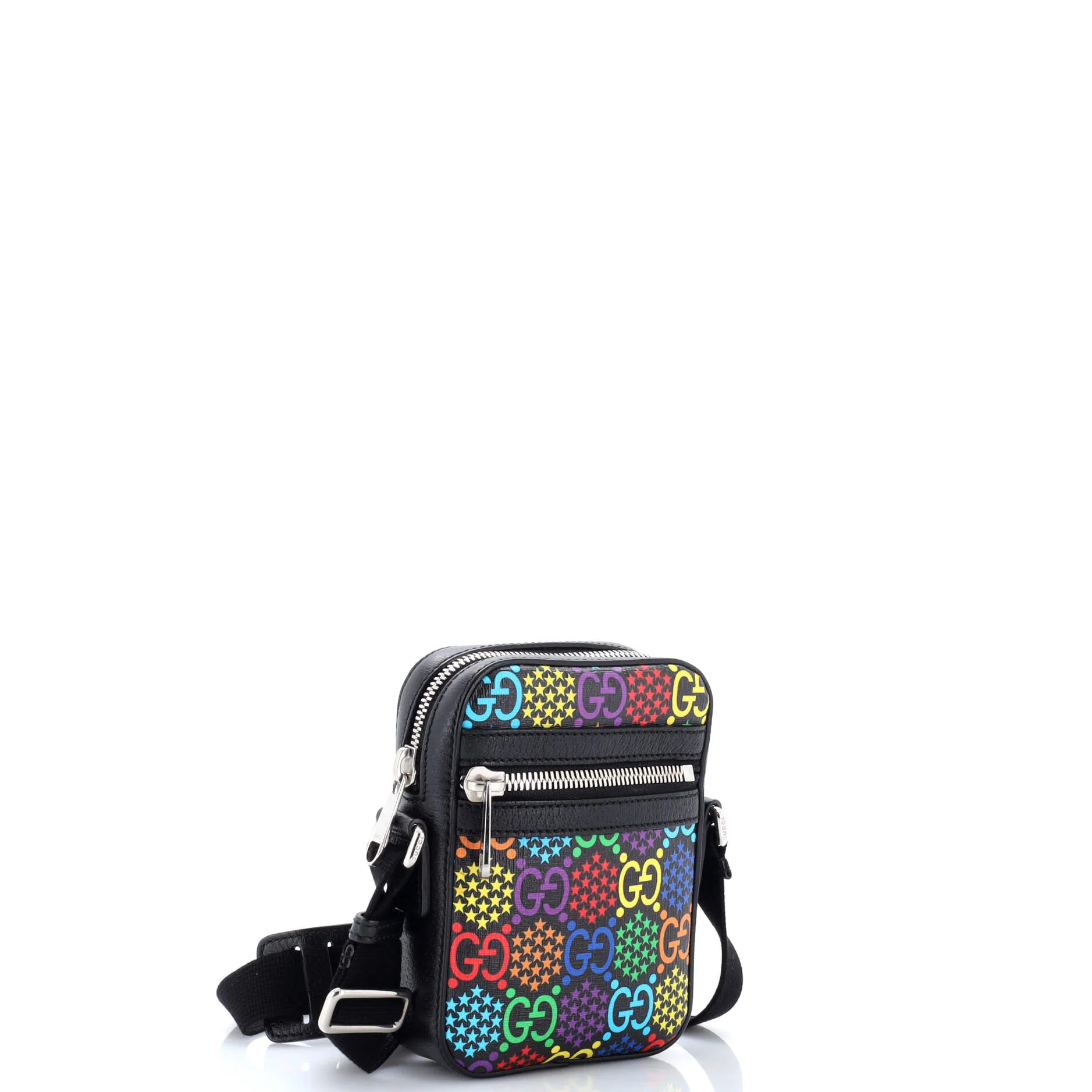 Front Zip Messenger Bag Psychedelic Print GG Coated Canvas Mini - Image 2