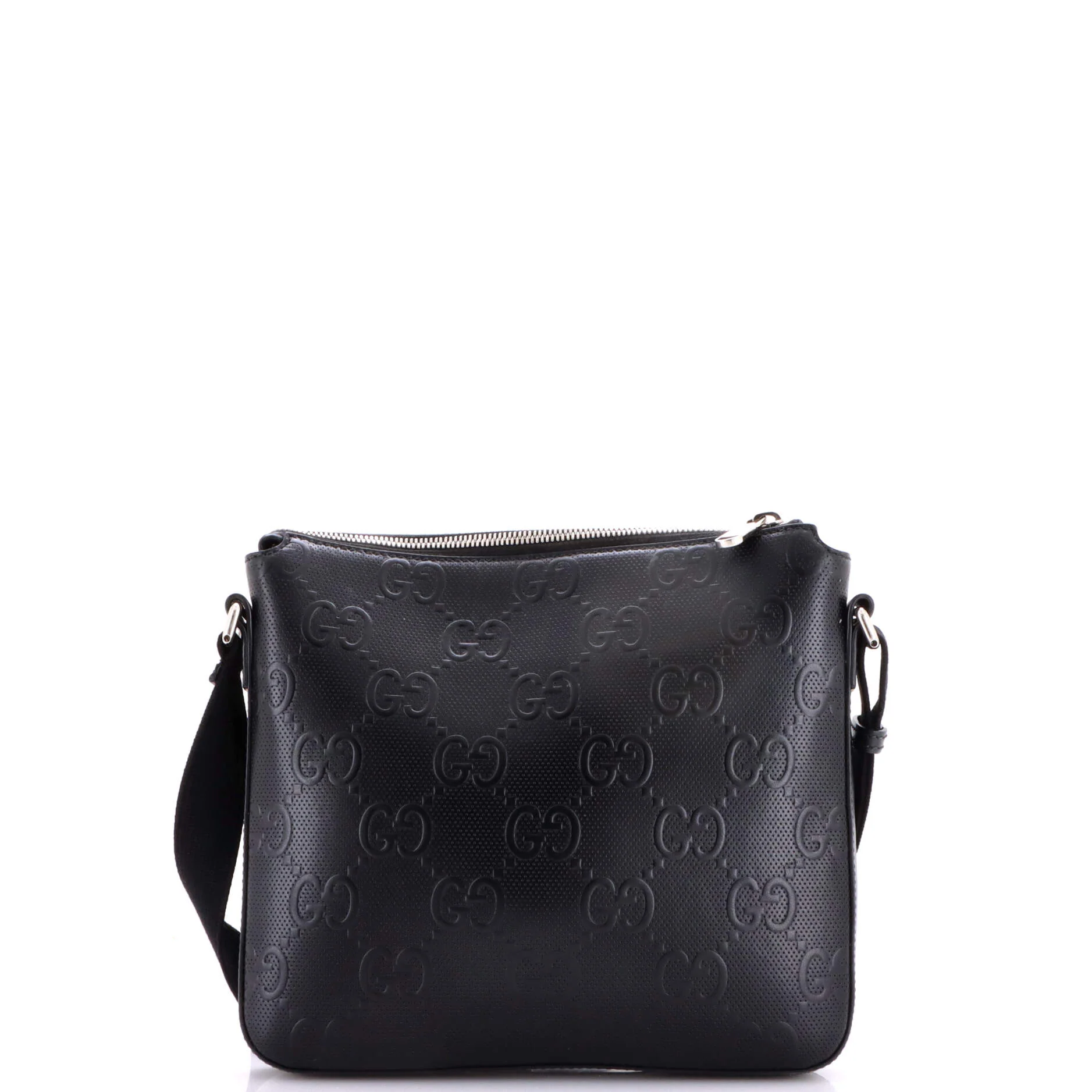 Front Zip Messenger GG Embossed Perforated Leather Small - Image 3