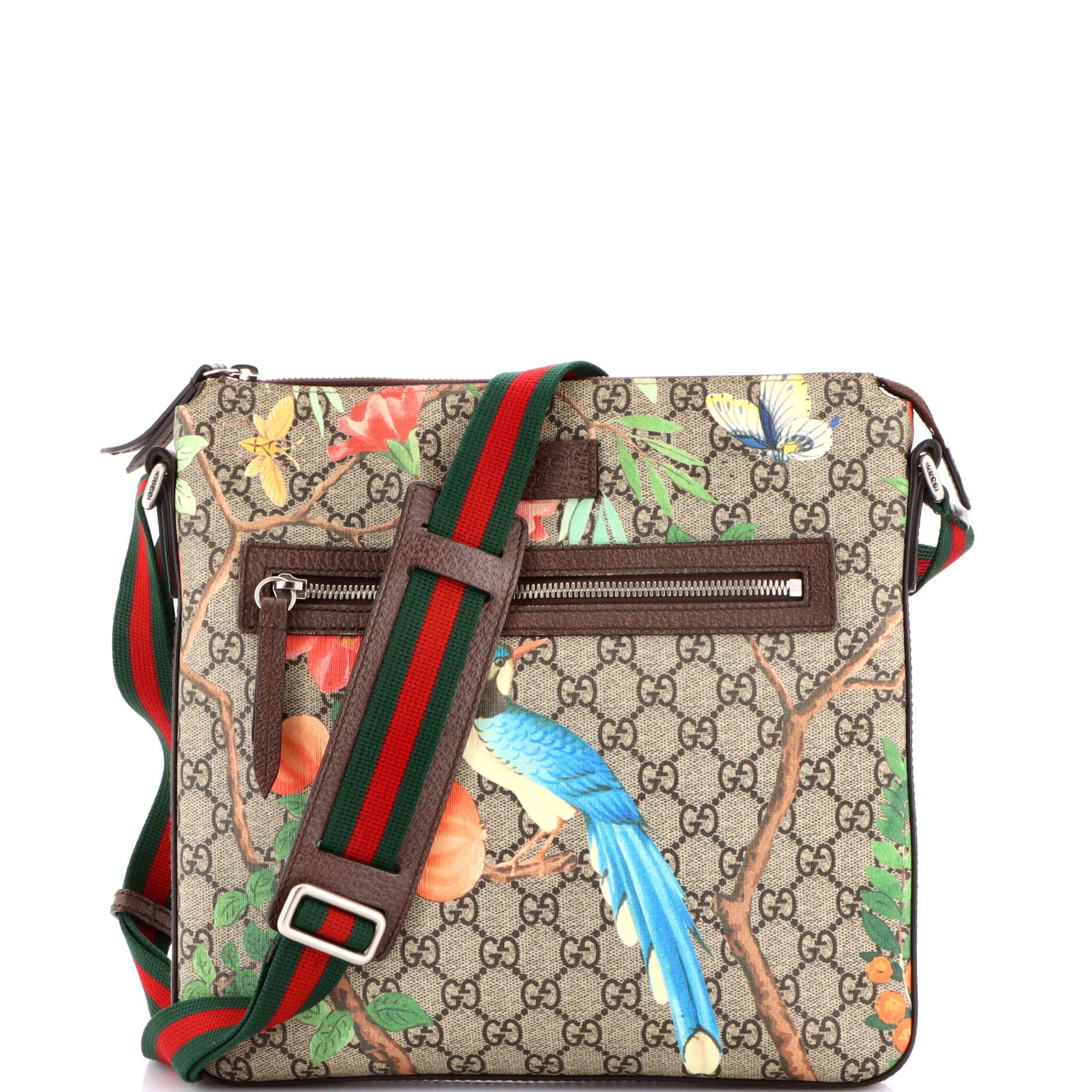 Front Zip Messenger Tian Print GG Coated Canvas Medium