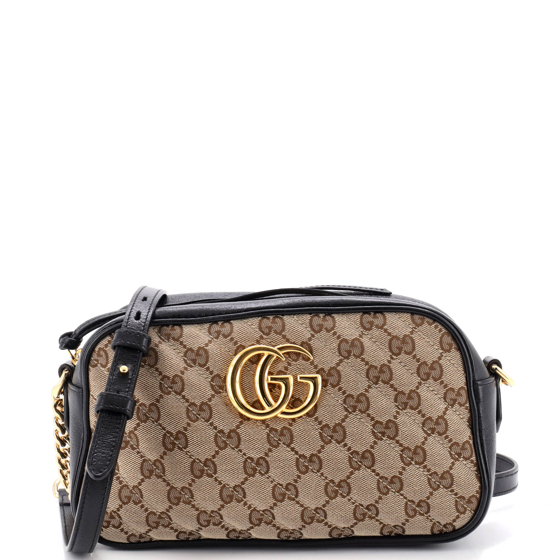 GG Marmont Shoulder Bag Diagonal Quilted GG Canvas with Leather Small