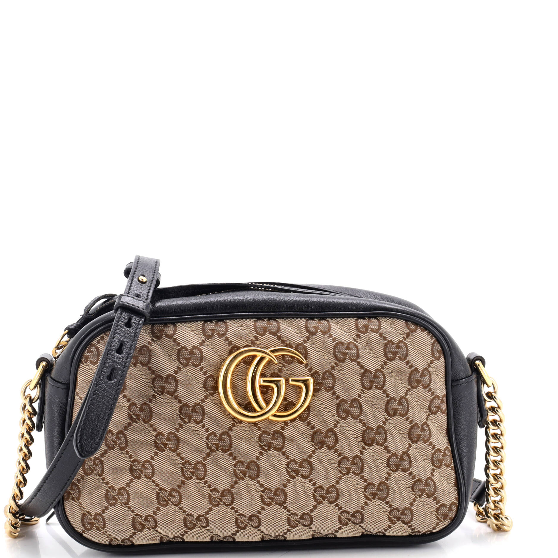 GG Marmont Shoulder Bag Diagonal Quilted GG Canvas with Leather Small