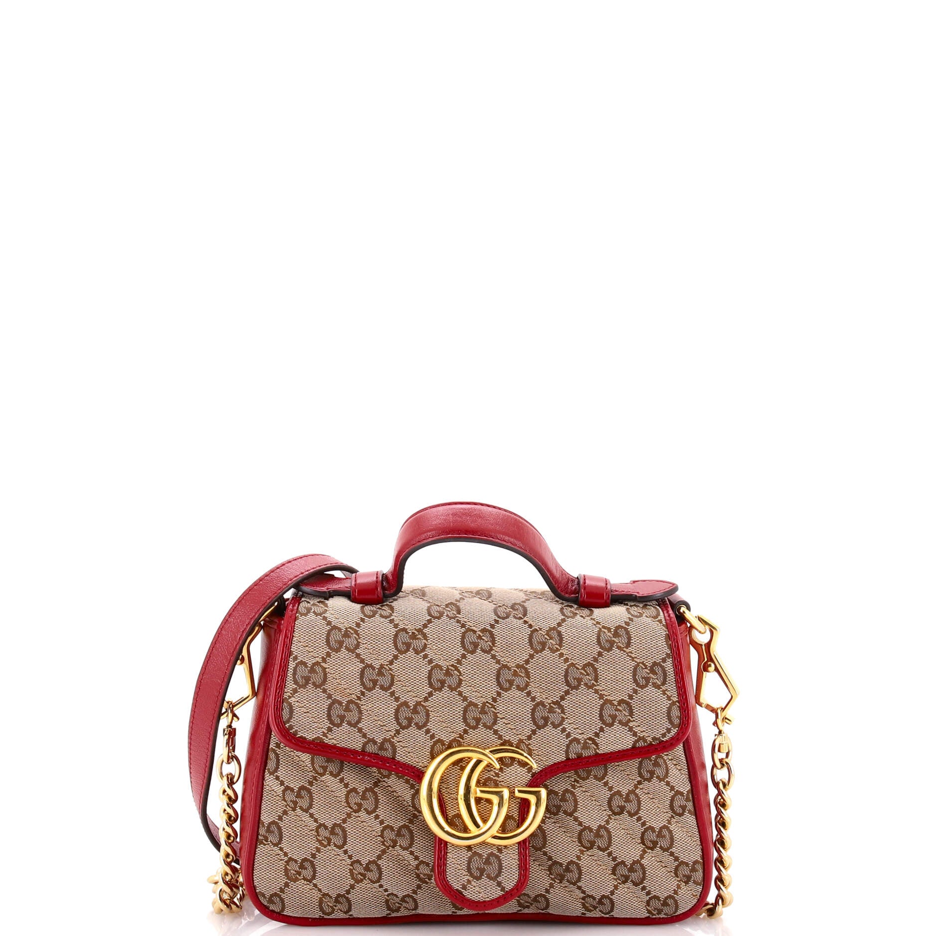GG Marmont Top Handle Flap Bag Diagonal Quilted GG Canvas with Leather Mini