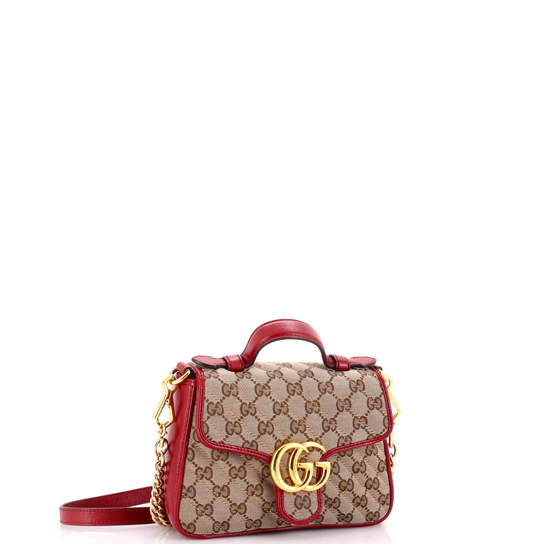 GG Marmont Top Handle Flap Bag Diagonal Quilted GG Canvas with Leather Mini - Image 2