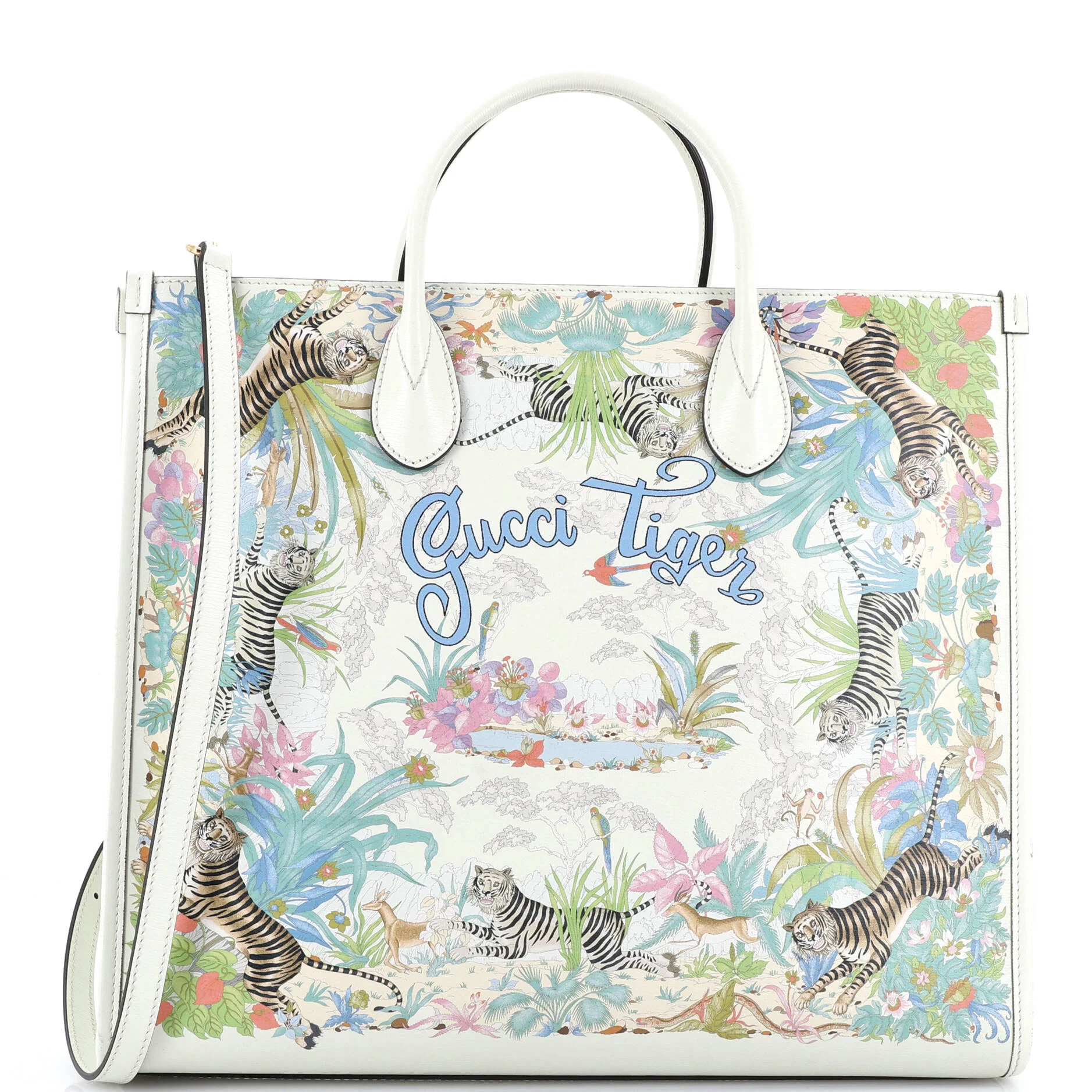 Gucci Tiger Convertible Open Tote Printed Leather Medium