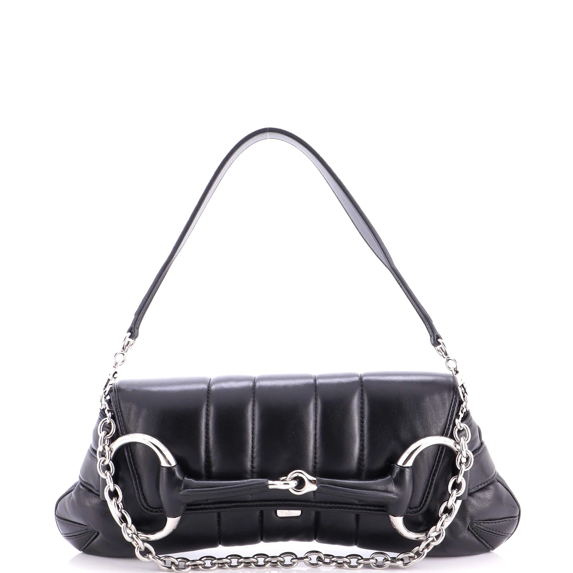 Horsebit Chain Shoulder Bag Vertical Quilted Leather Large