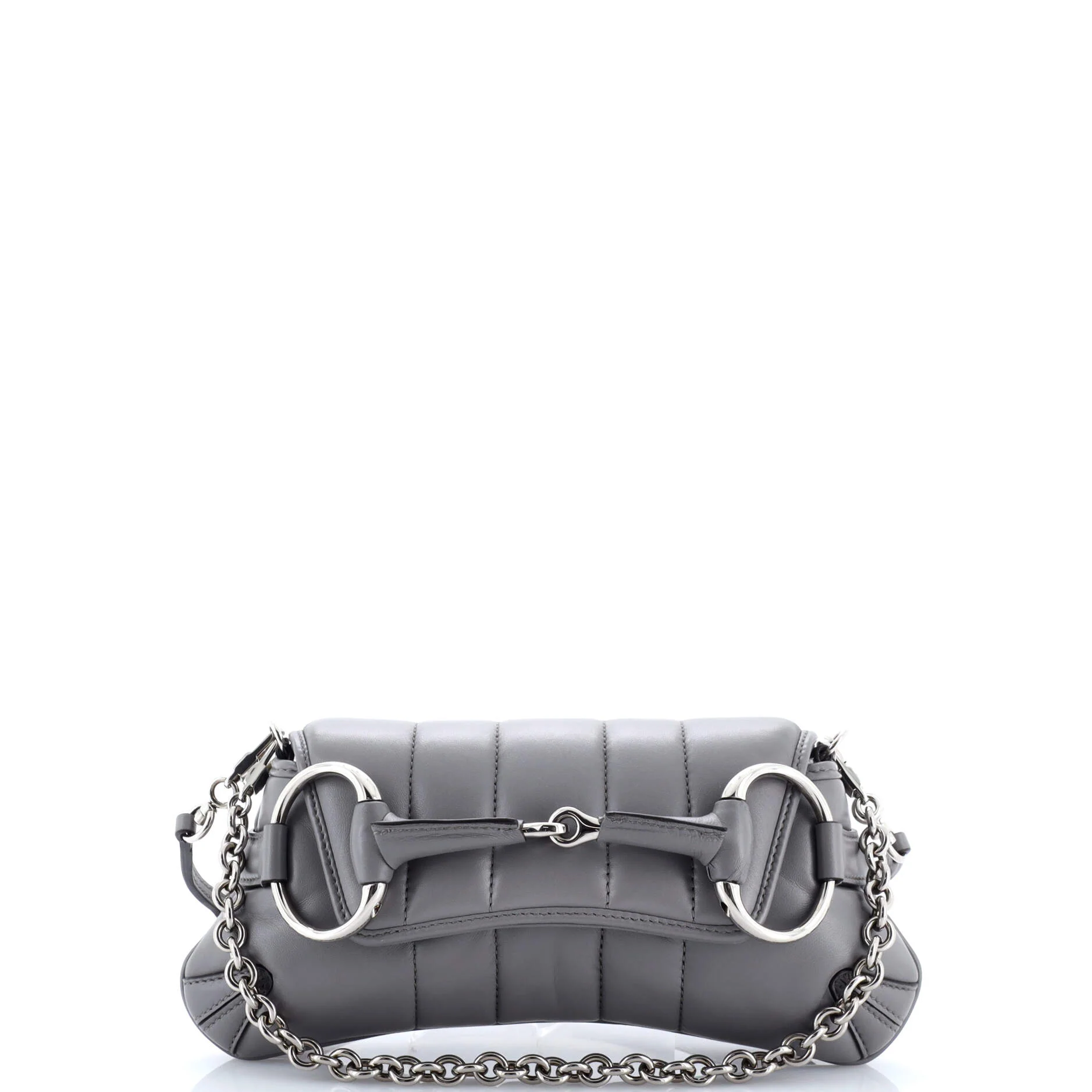 Horsebit Chain Shoulder Bag Vertical Quilted Leather Small
