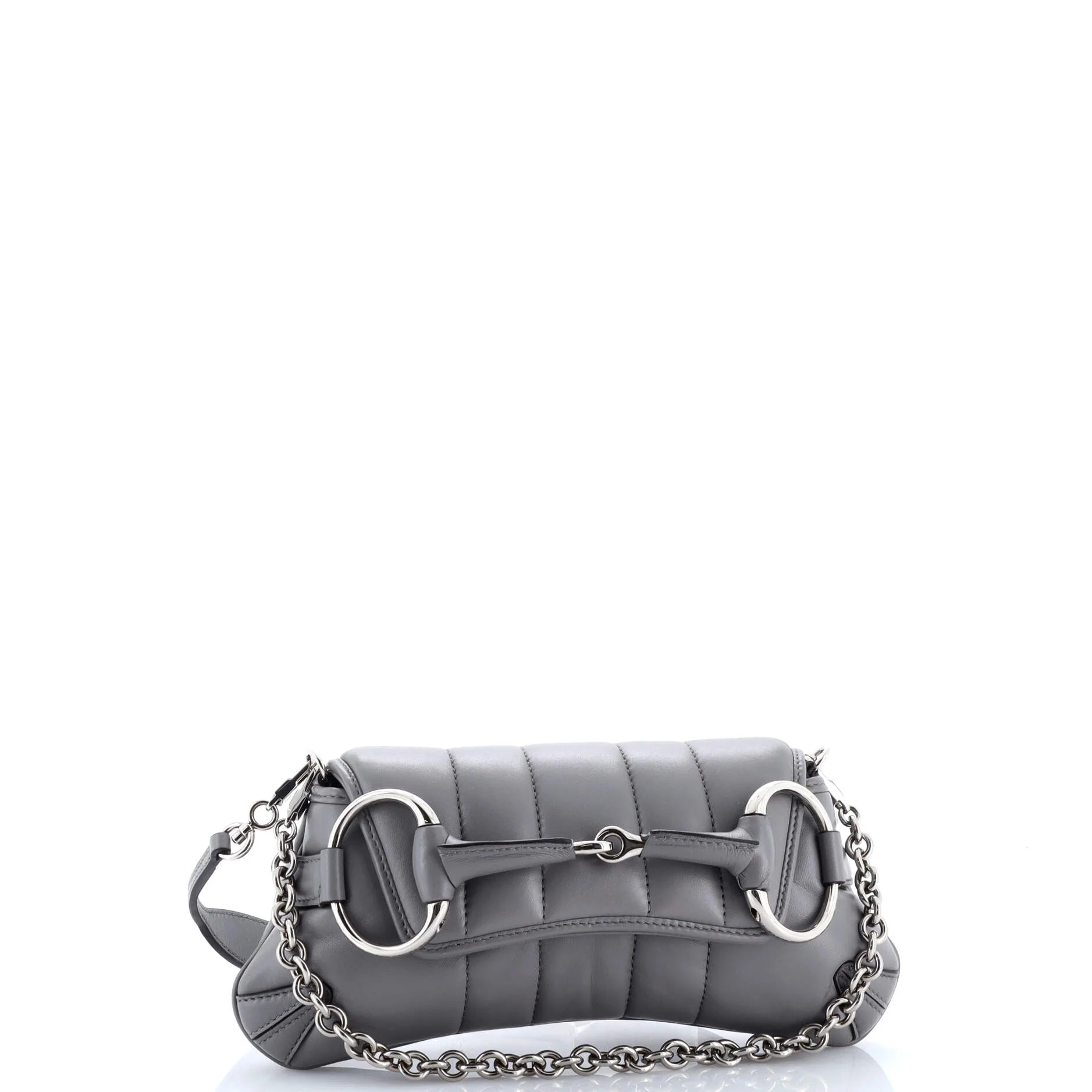 Horsebit Chain Shoulder Bag Vertical Quilted Leather Small - Image 2