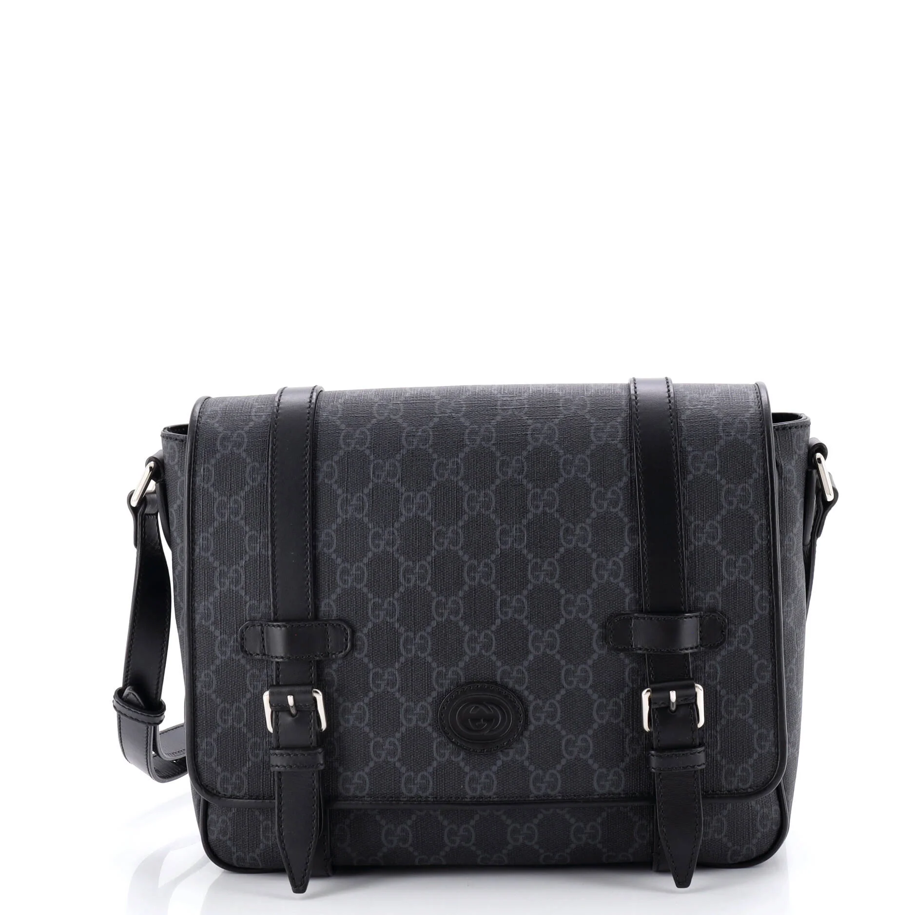 Interlocking G Patch Messenger Bag GG Coated Canvas with Leather Medium