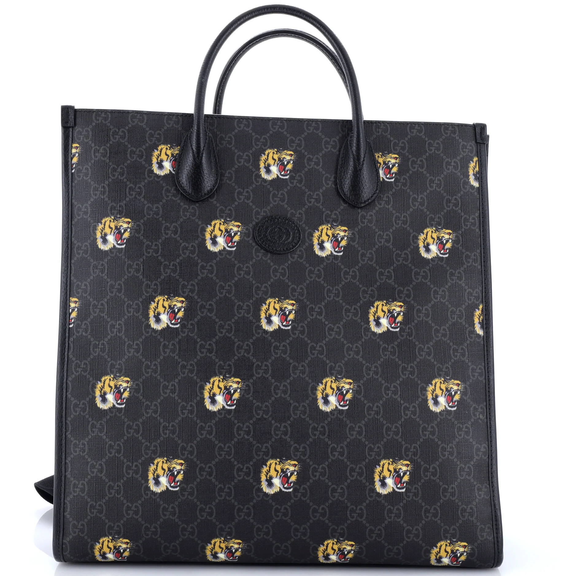 Interlocking G Patch Web Strap Convertible Tote Printed GG Coated Canvas Tall