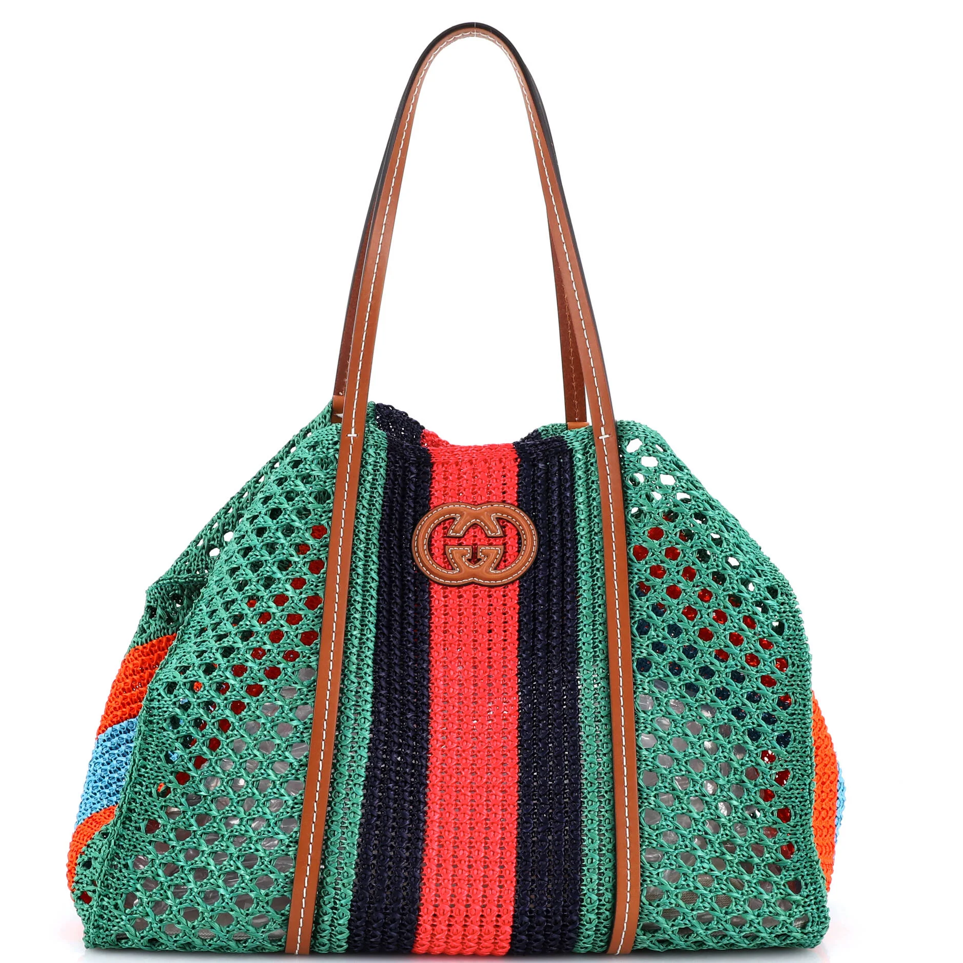 Interlocking G Web Tote Raffia Medium