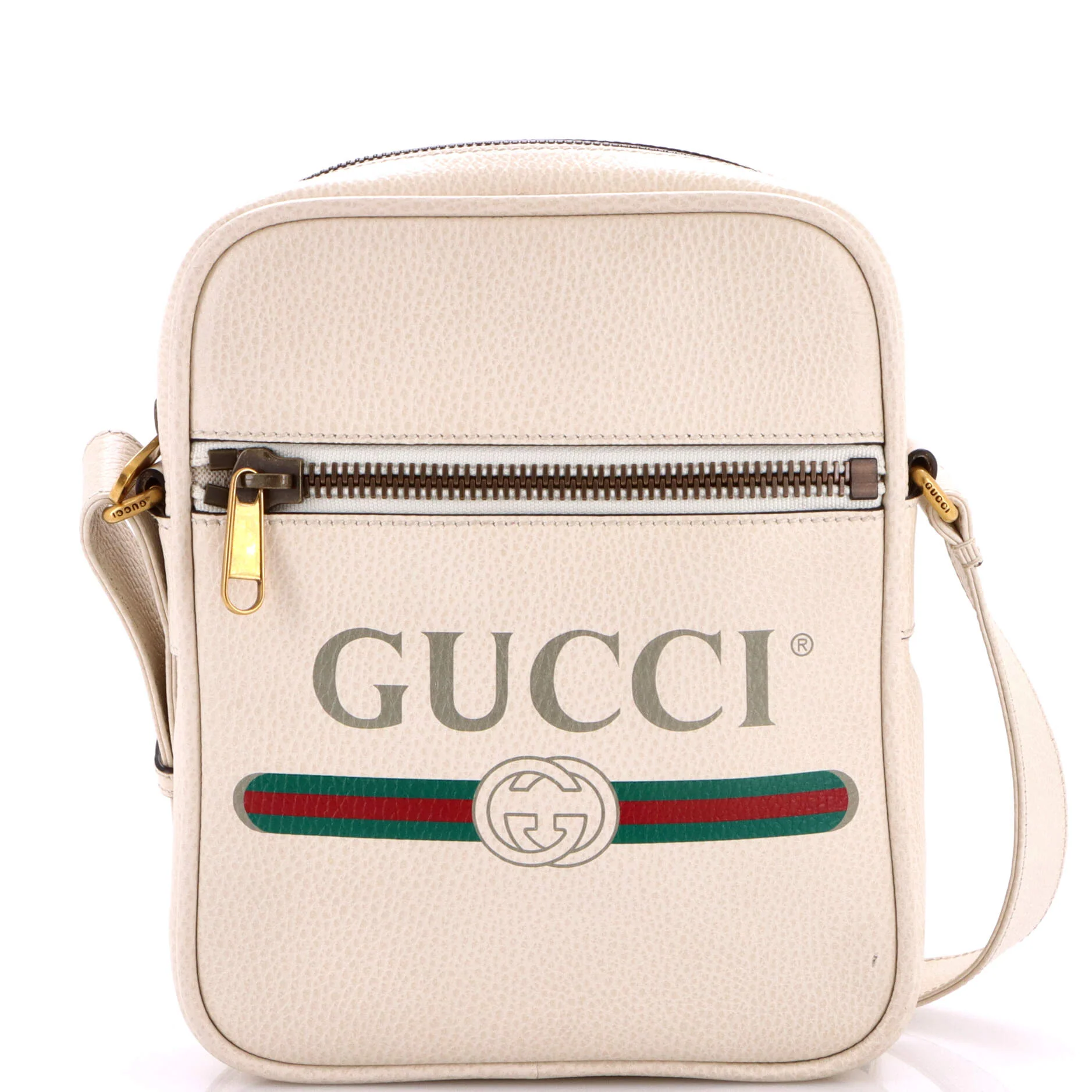 Logo Zip Messenger Bag Printed Leather Small