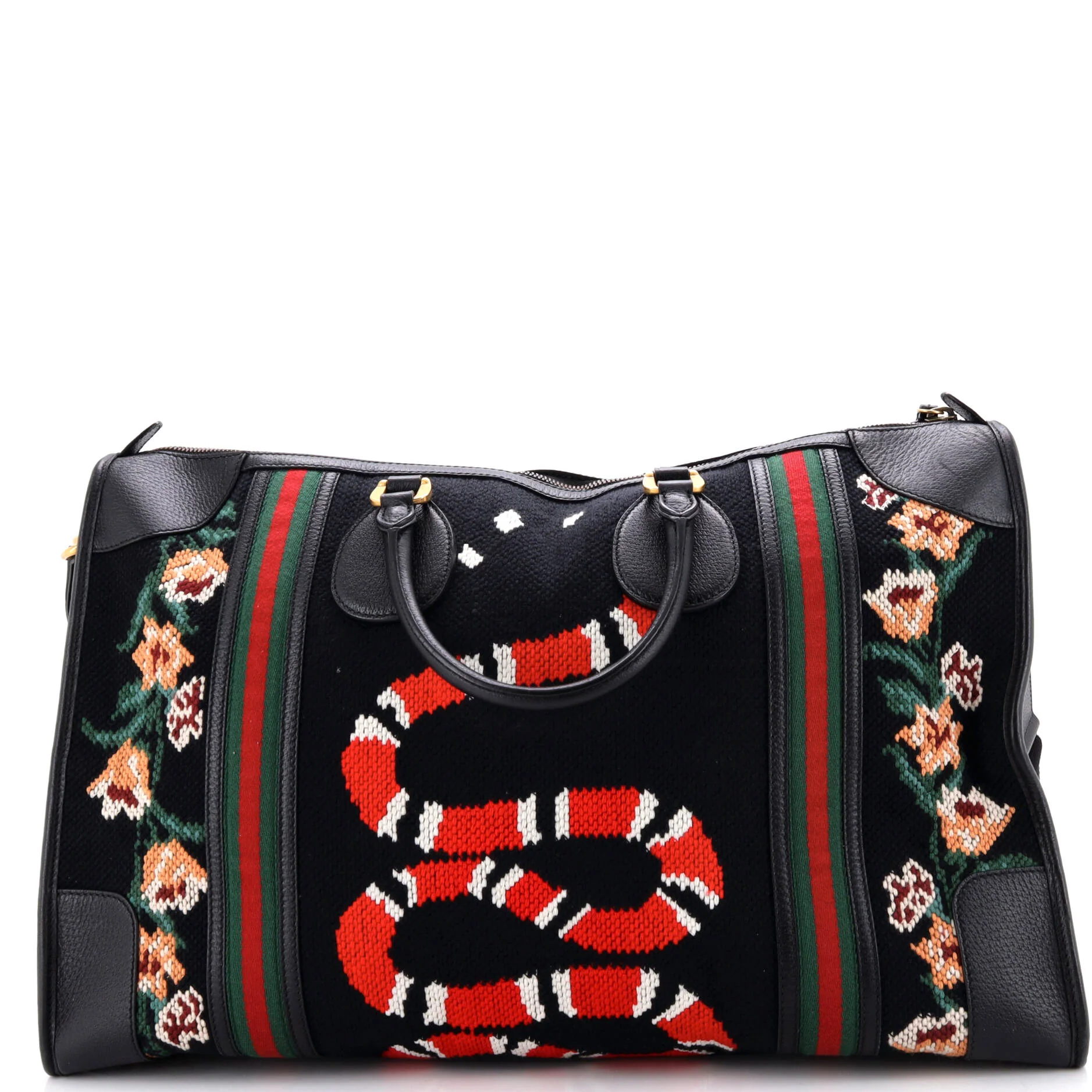Needlepoint Web Weekender Bag Embroidered Canvas Large - Image 3