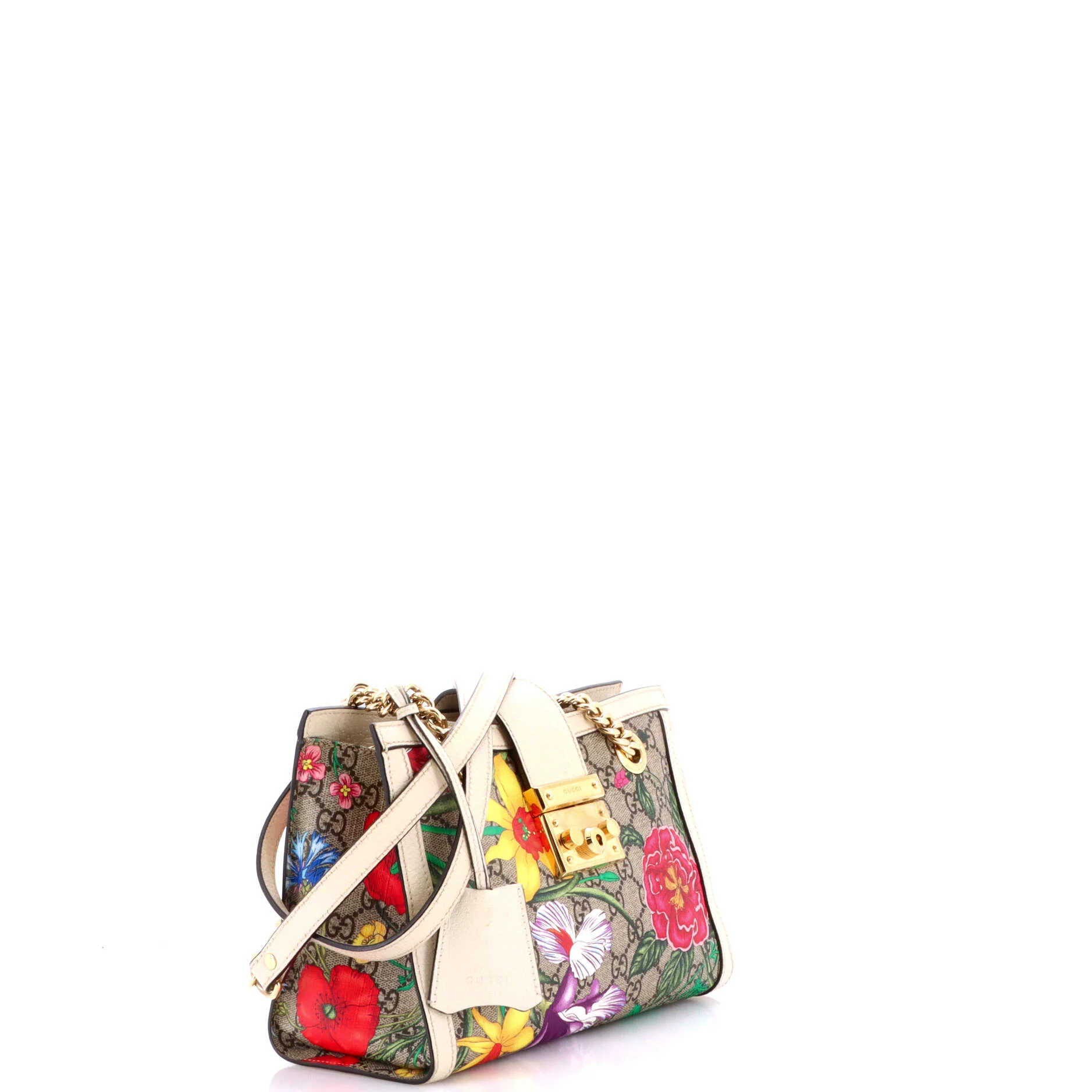 Padlock Chain Tote Flora GG Coated Canvas Small - Image 2