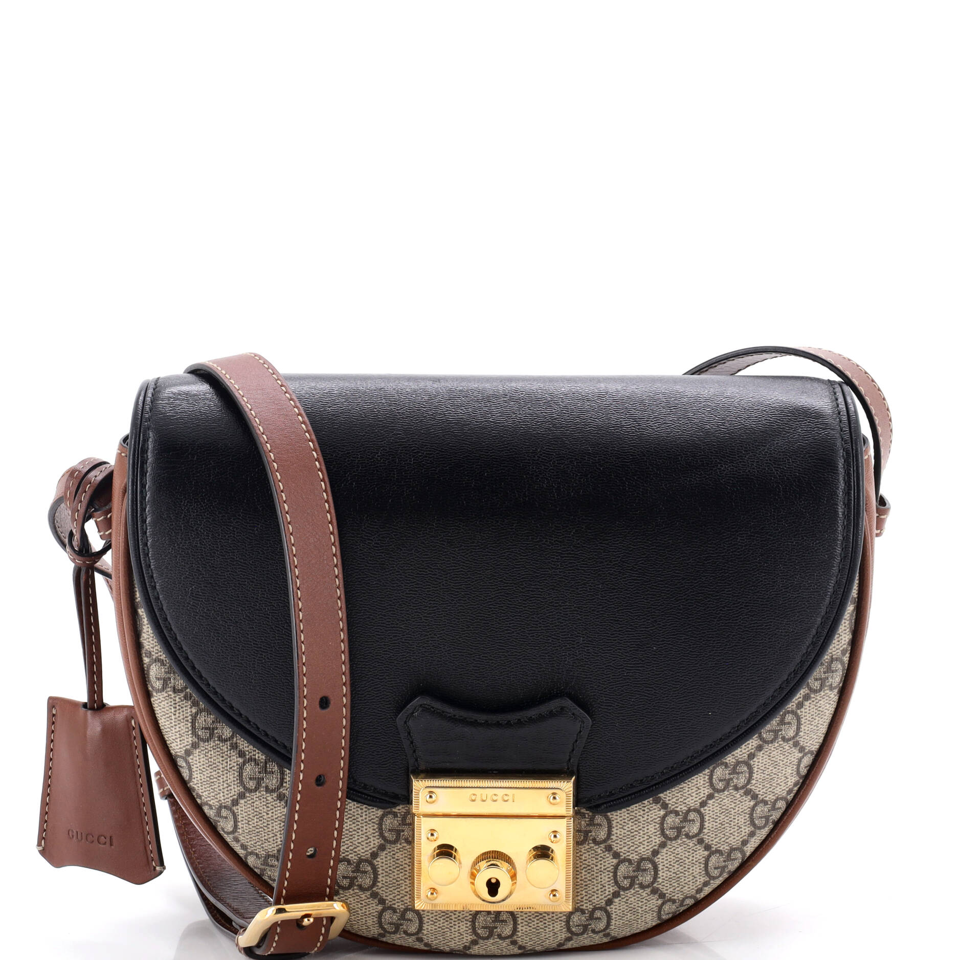 Padlock Saddle Shoulder Bag GG Coated Canvas and Leather Small