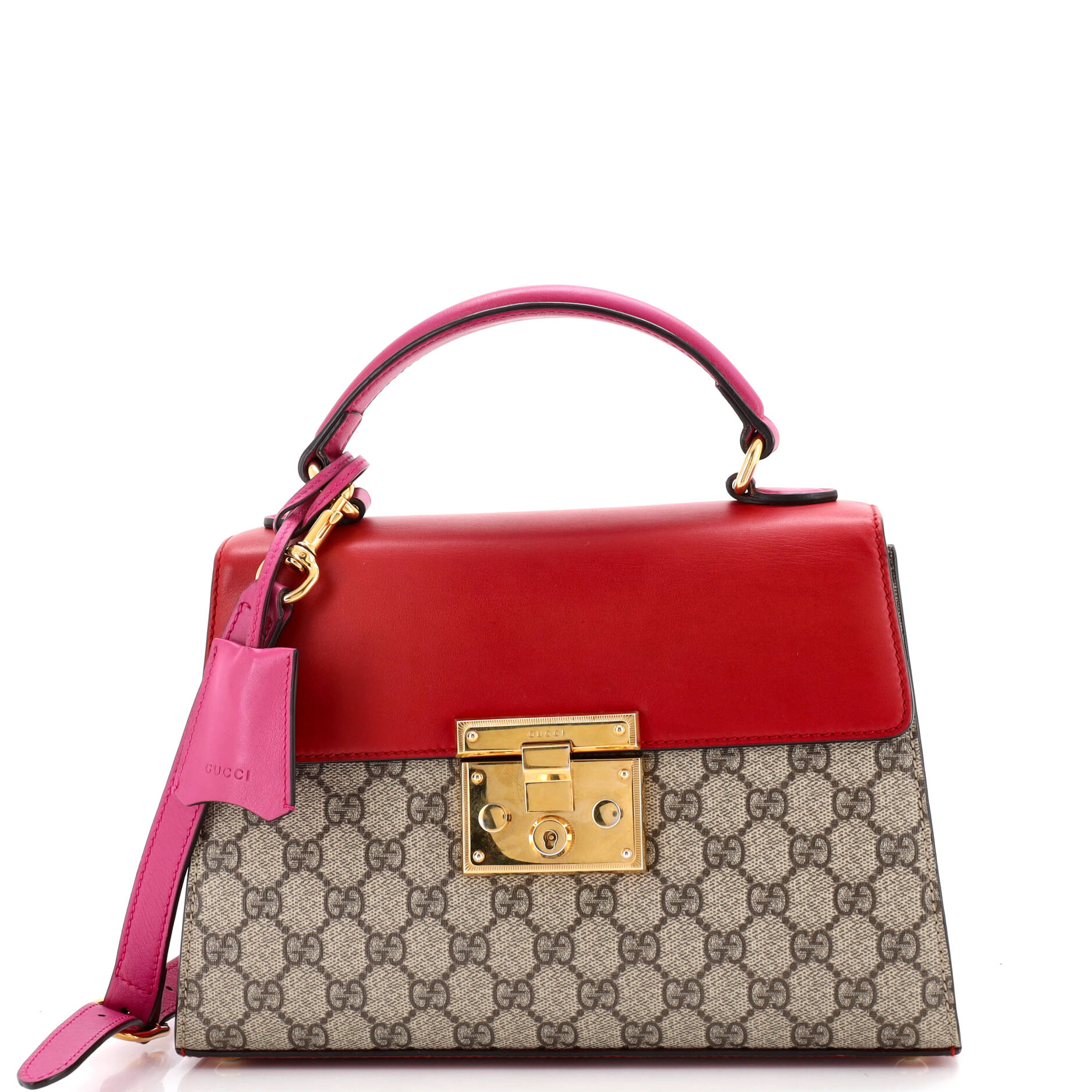 Padlock Top Handle Bag GG Coated Canvas and Leather Small