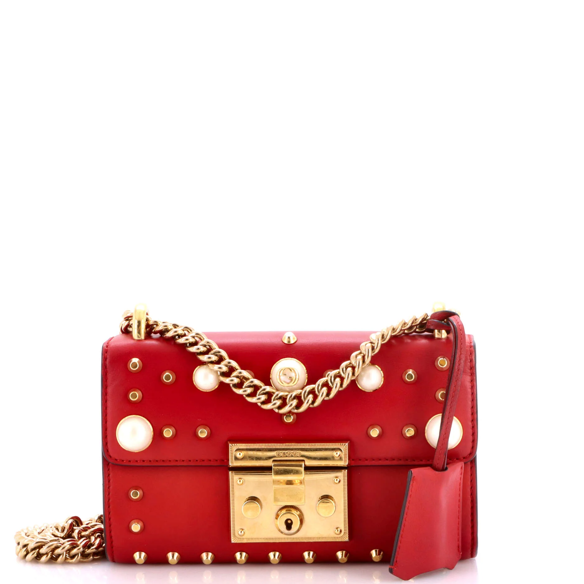 Pearly Padlock Shoulder Bag Studded Leather Small