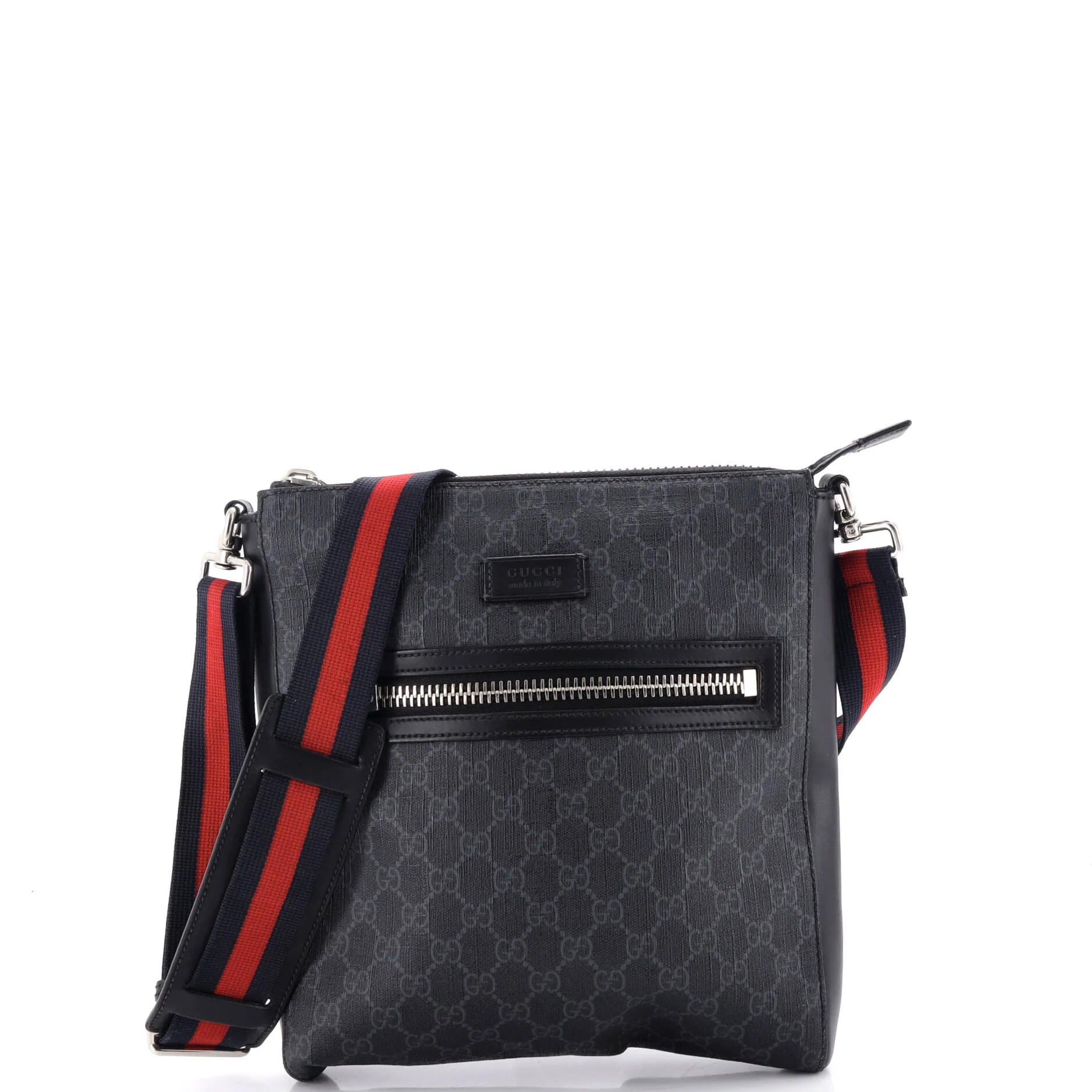 Web Strap Front Zip Messenger Bag GG Coated Canvas Medium