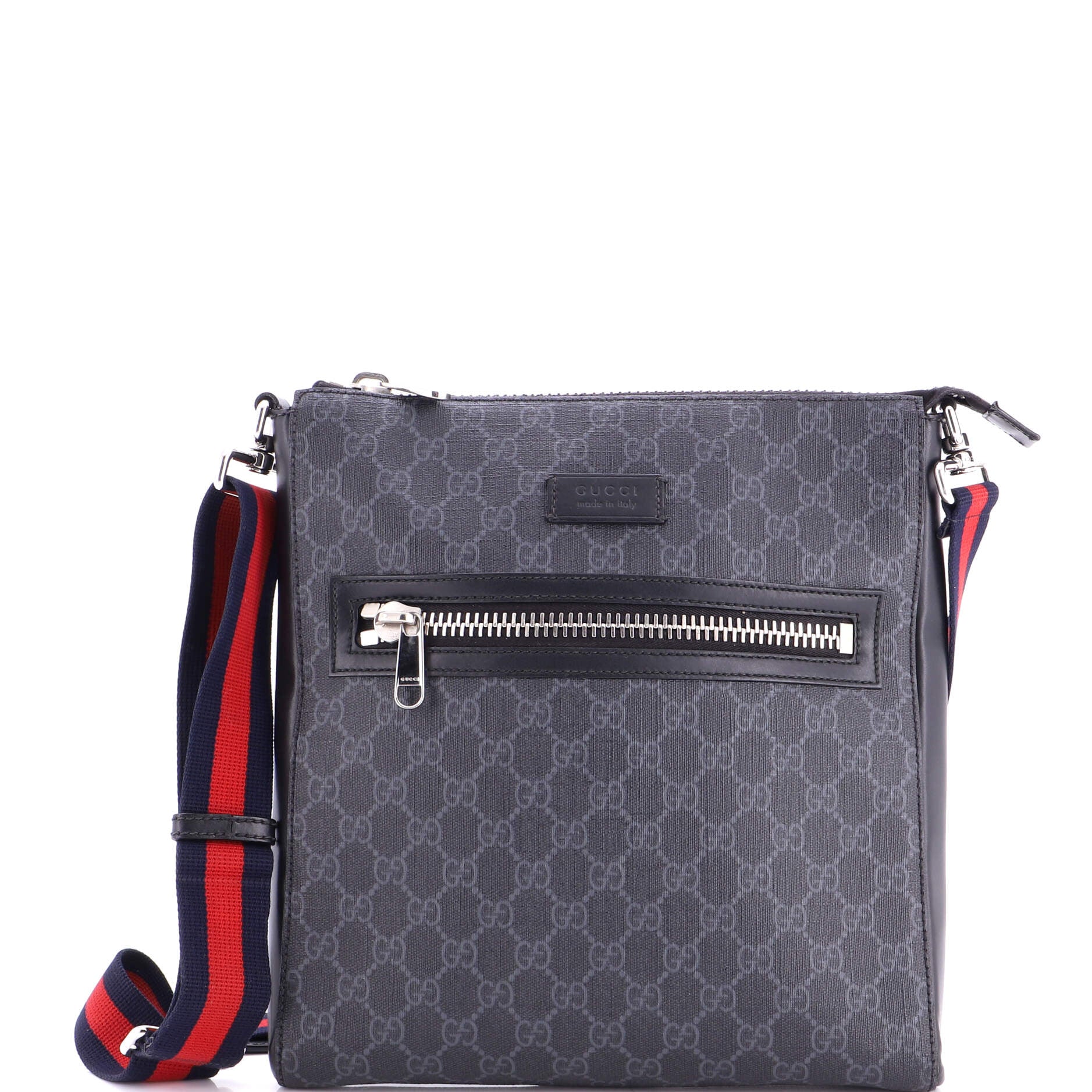 Web Strap Front Zip Messenger Bag GG Coated Canvas Medium