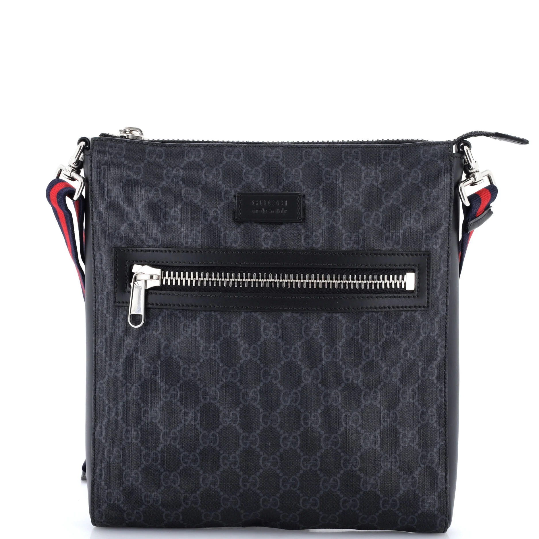 Web Strap Front Zip Messenger Bag GG Coated Canvas Medium