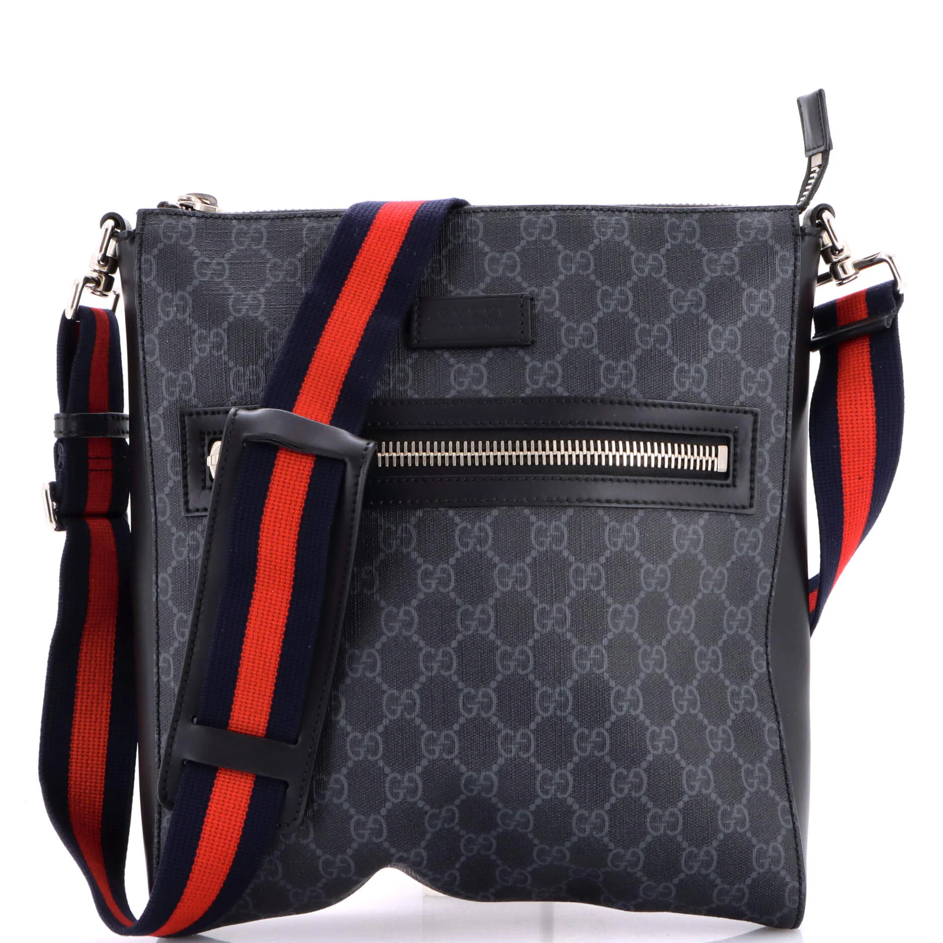 Web Strap Front Zip Messenger Bag GG Coated Canvas Medium