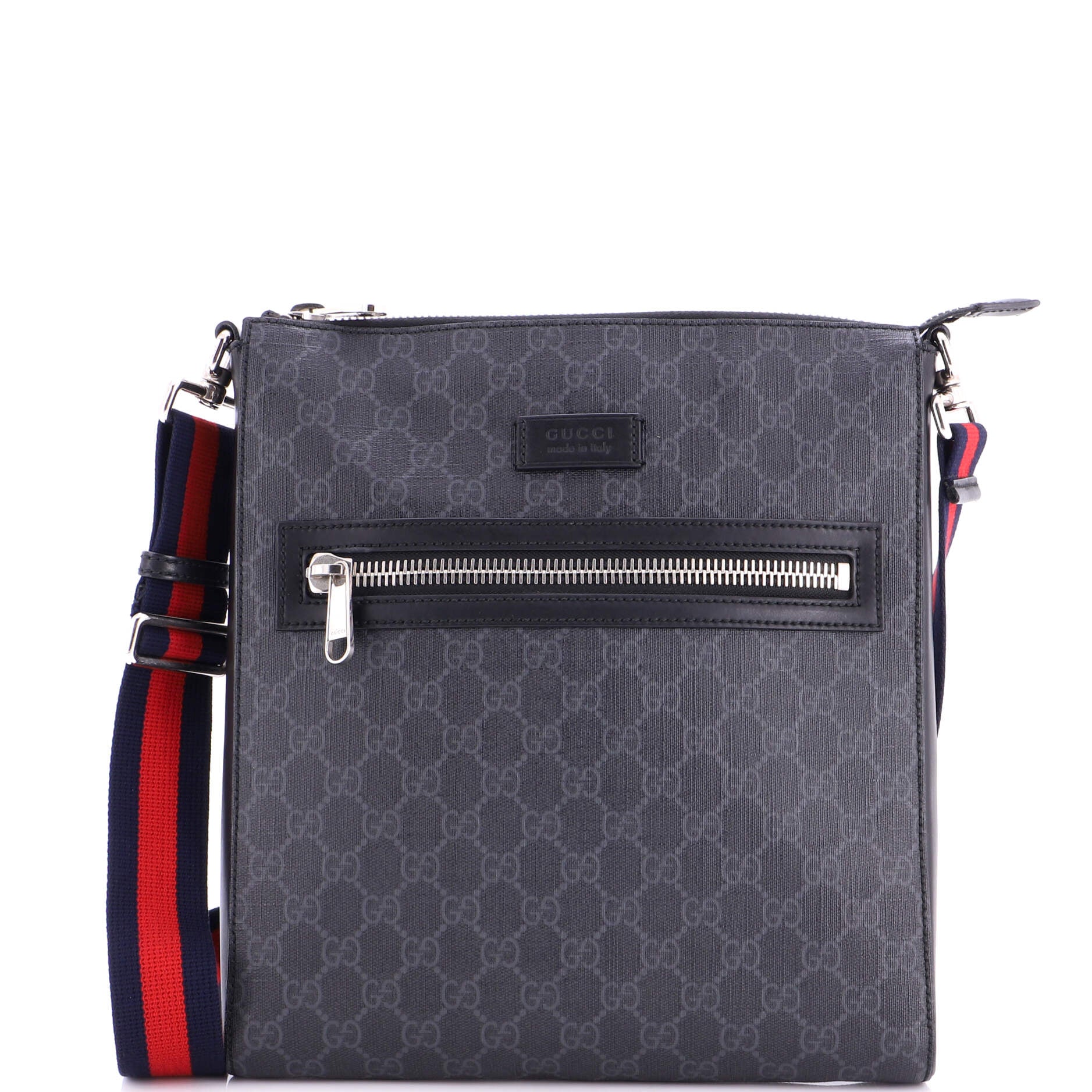 Web Strap Front Zip Messenger Bag GG Coated Canvas Medium