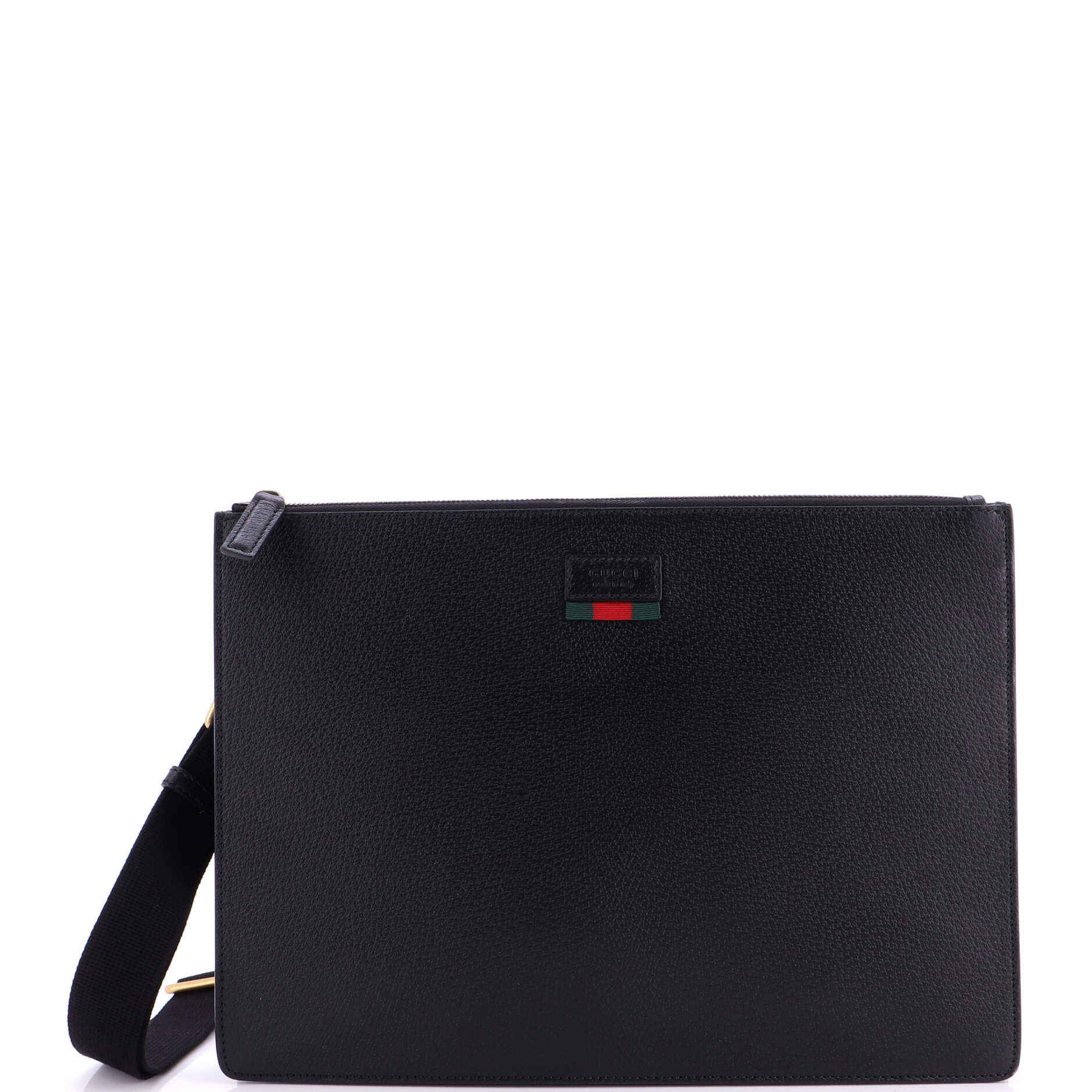 Web Strap Front Zip Messenger Bag Leather Large