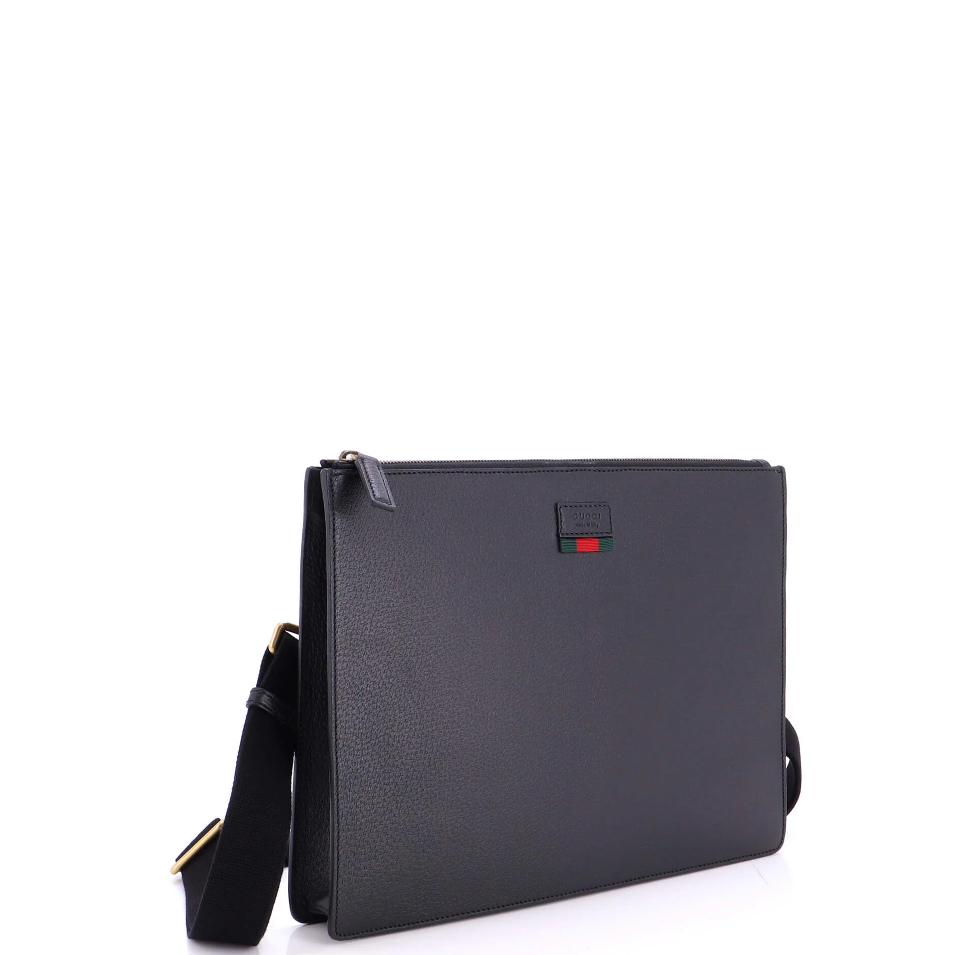 Web Strap Front Zip Messenger Bag Leather Large - Image 2