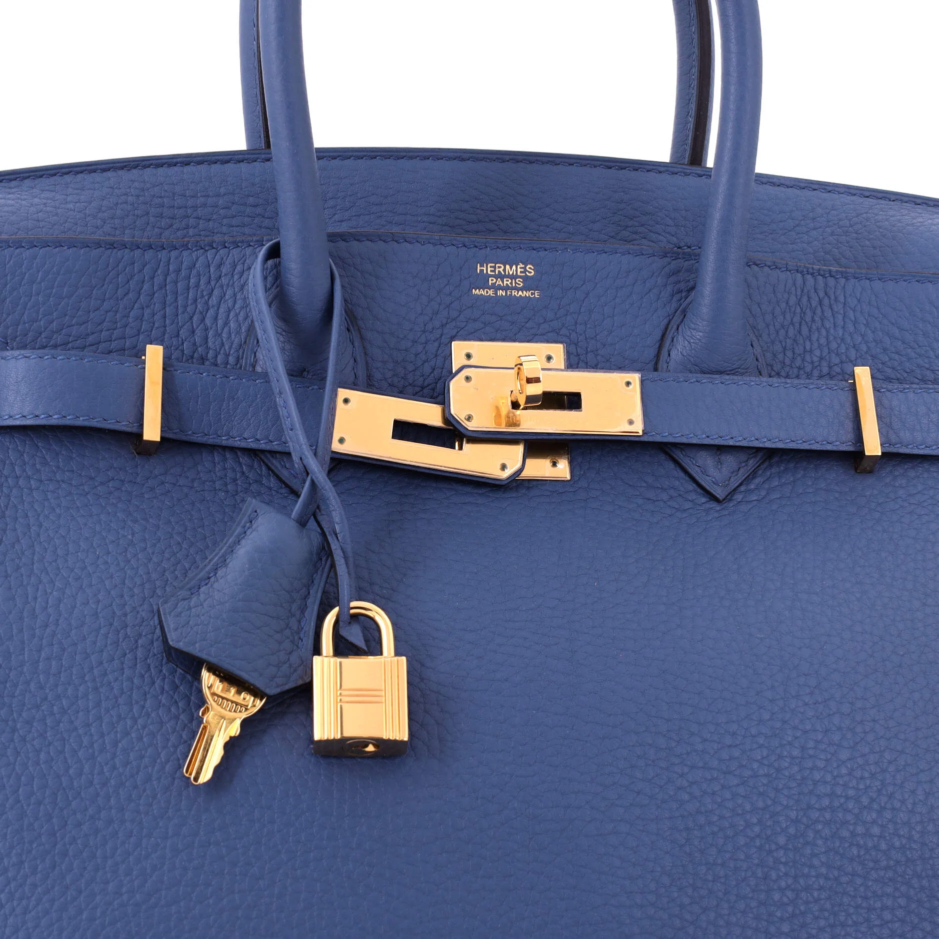 Birkin Handbag Bleu Azur Clemence with Gold Hardware 30 - Image 7