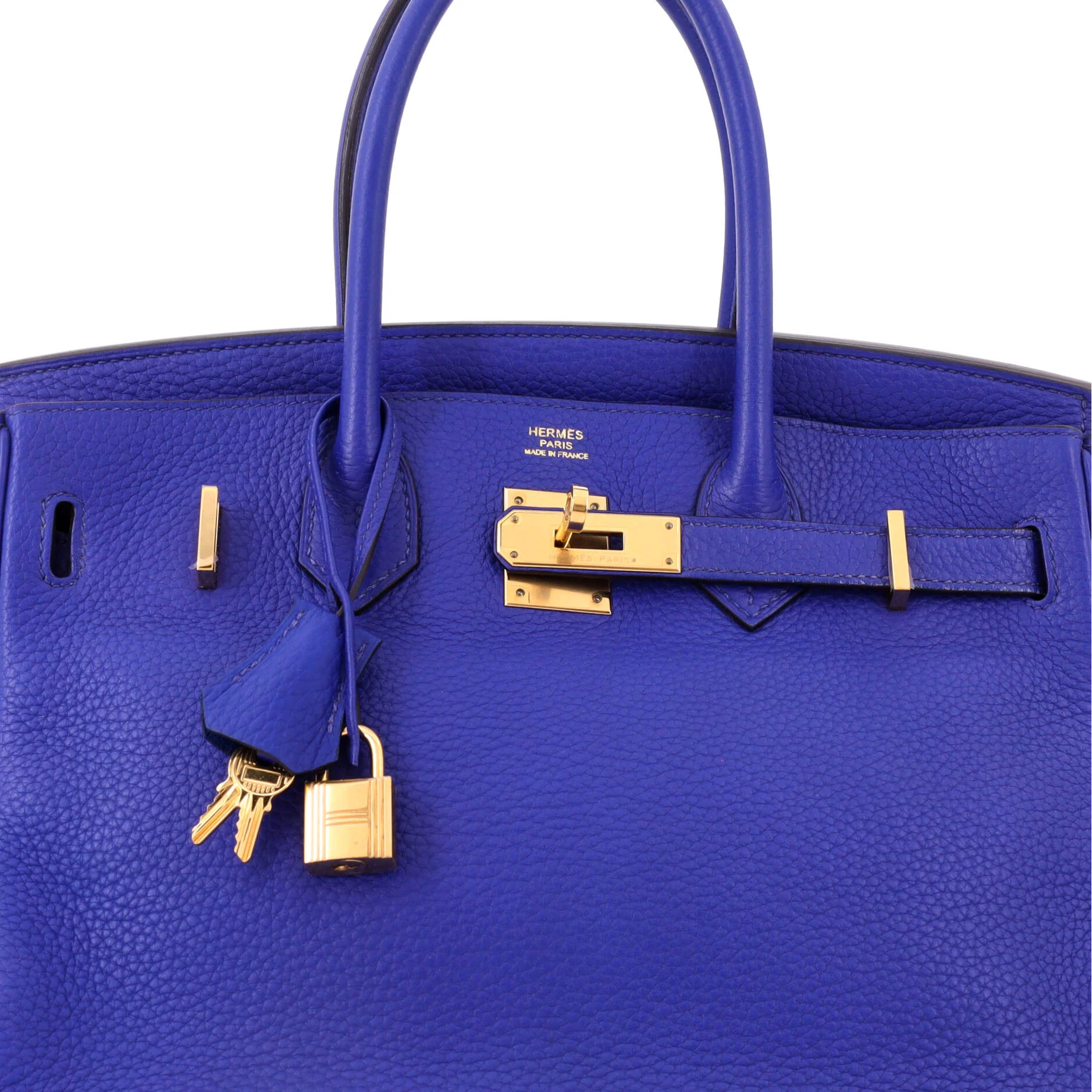 Birkin Handbag Bleu Electrique Clemence with Gold Hardware 30 - Image 6