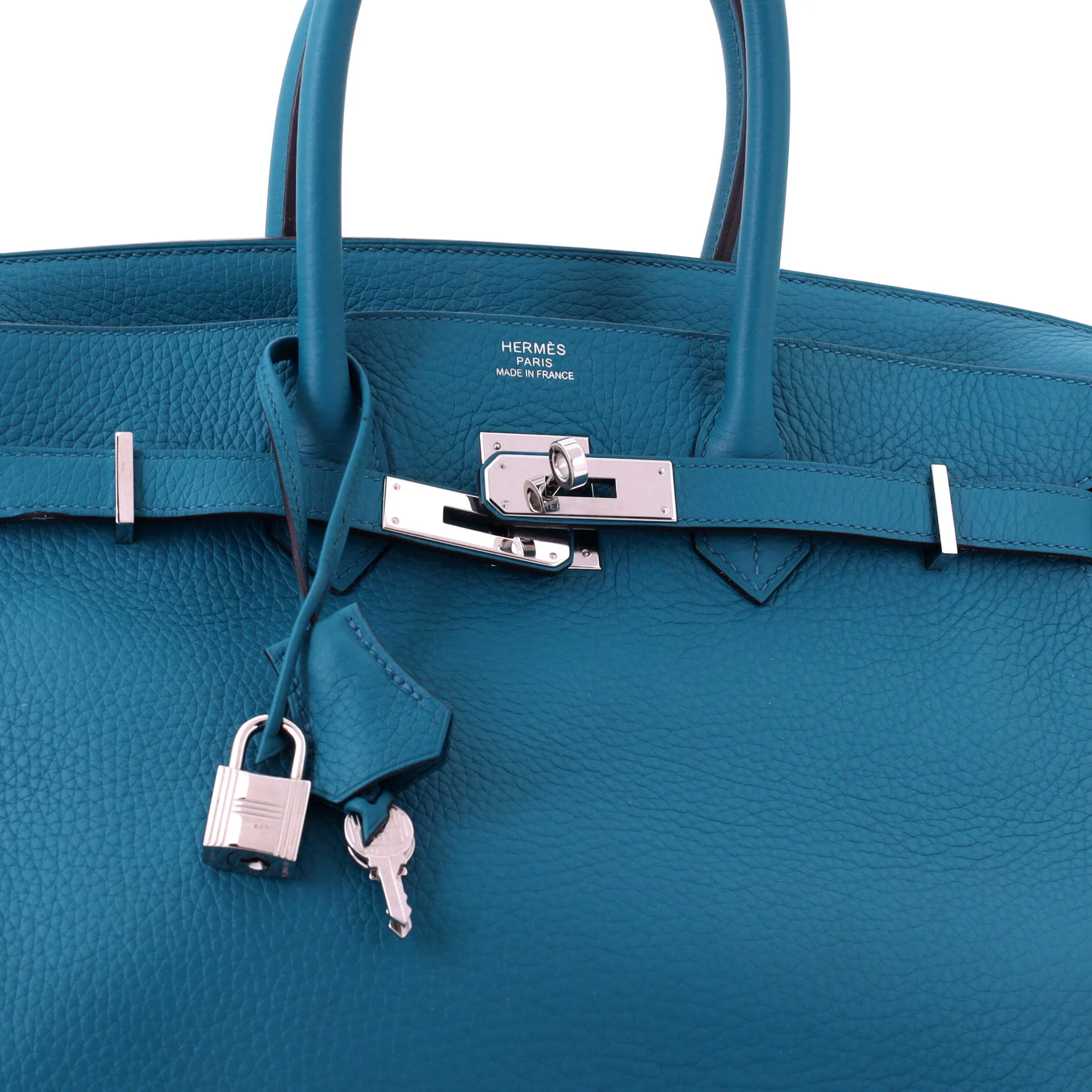 Birkin Handbag Bleu Izmir Clemence with Palladium Hardware 35 - Image 7